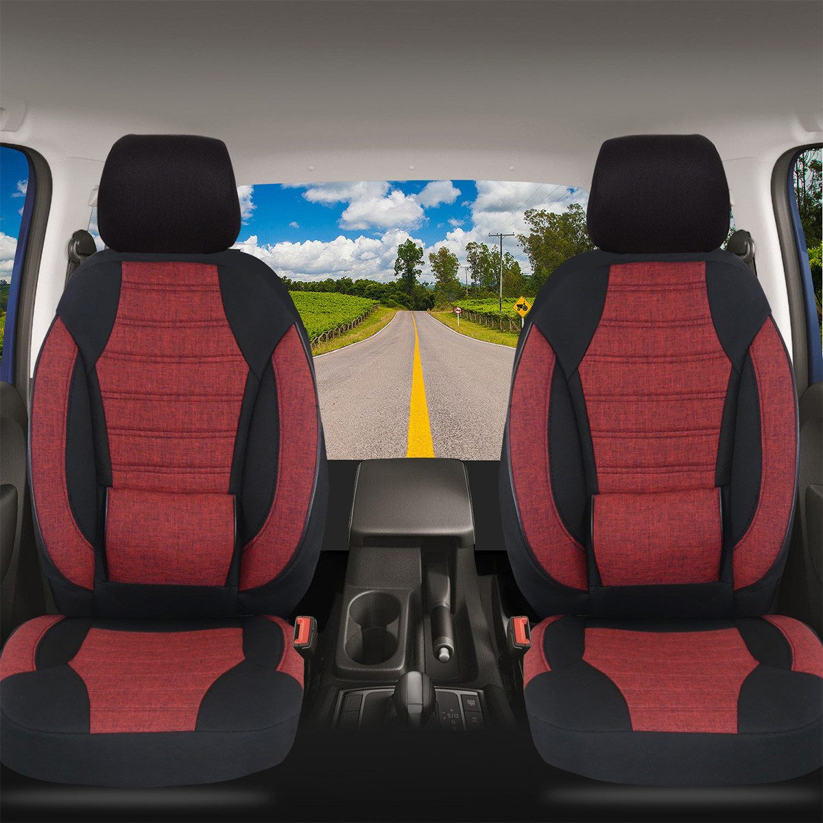 BREMER SITZBEZÜGE Autositzbezug für Seat Toledo 2 1M Bj 1999-04 (KT102), Set, 2-tlg., Schonbezüge Sitzbezüge Fahrer und Beifahrer, in Schwarz/Rot