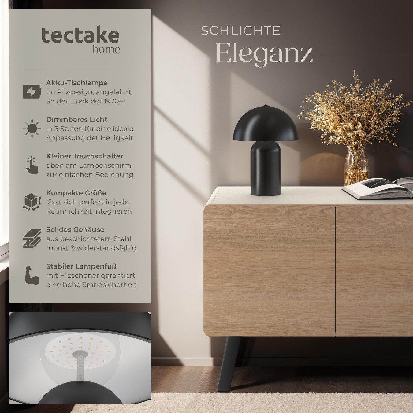 tectake Schreibtischlampe Akku-Tischlampe, Kleine Retro-Tischleuchte im günstig online kaufen