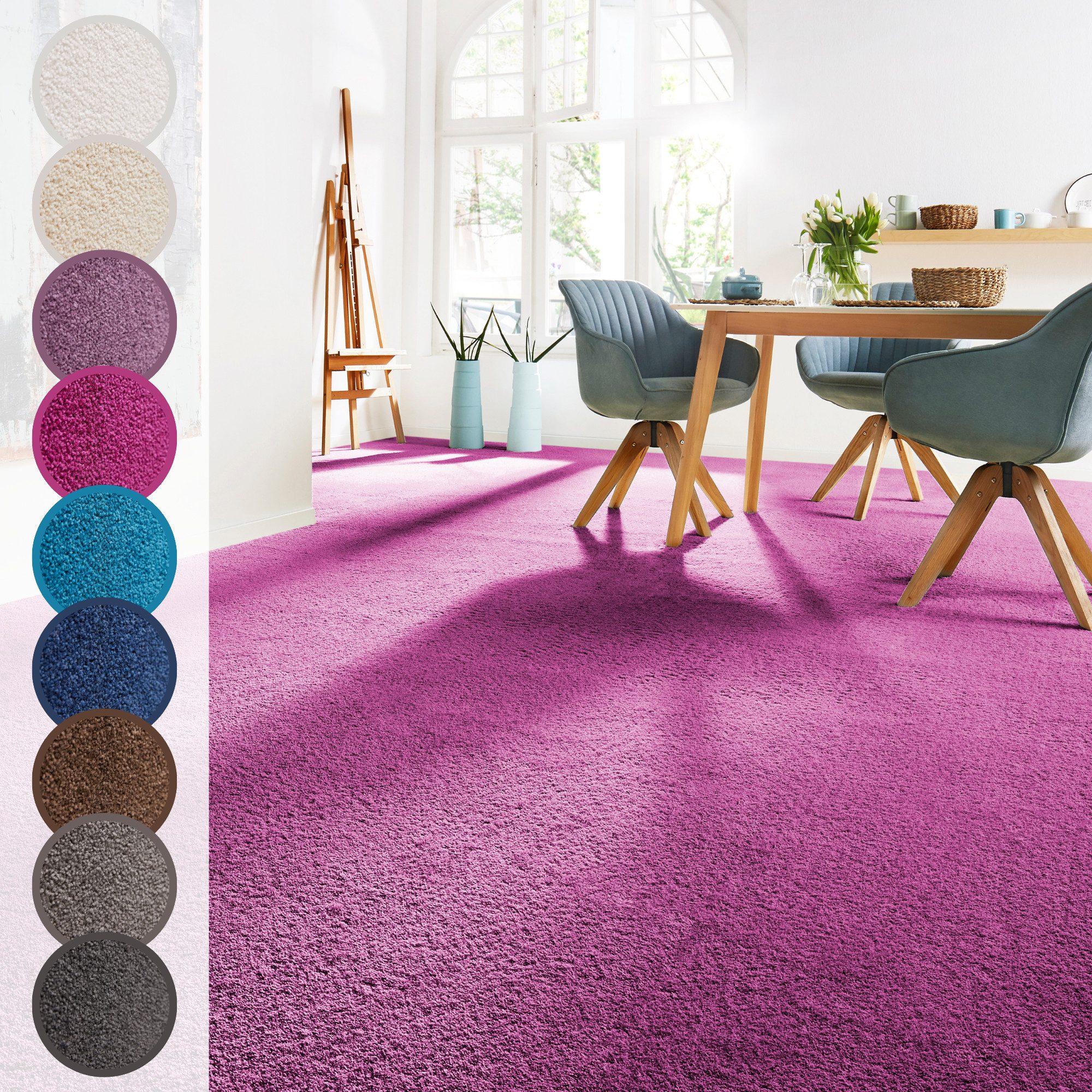 Andiamo Ковры Sophie, Frisee-Velours, Made in Netherlands, rechteckig, Höhe: 12 mm, Uni Farben, Breite 400 cm oder 500 cm, strapazierfähig & pflegeleicht