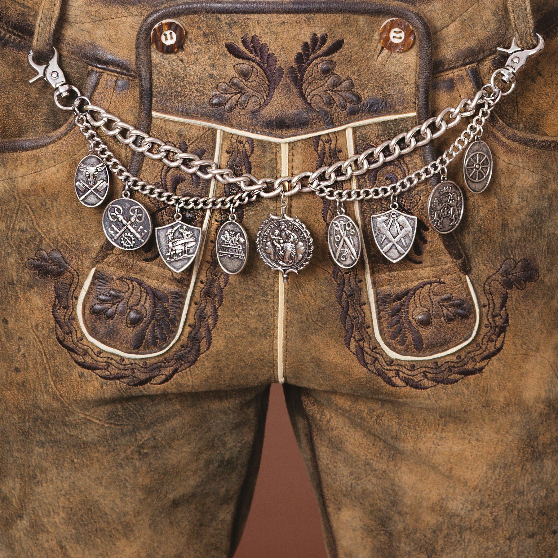 Kette Münzen Charivari Trachtenlederhose Moschen-Bayern Anhänger Charivari Lederhosen Herren Trachten Schmuck Bayern Jagd Accessoires Silber