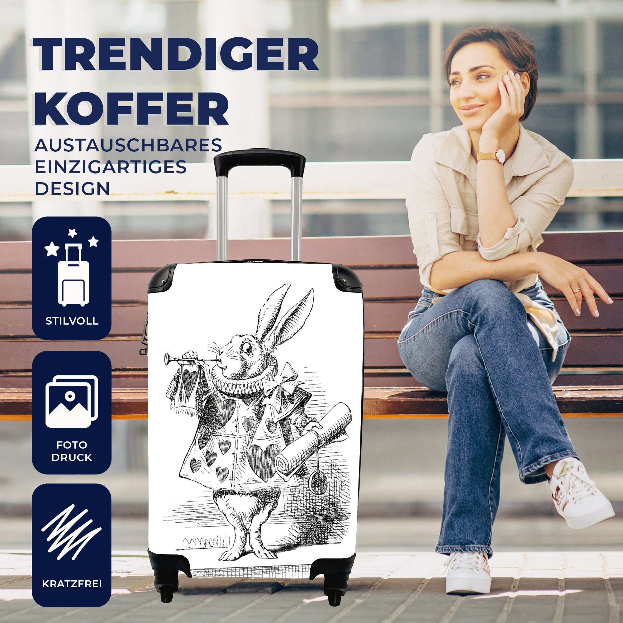 MuchoWow Handgepäckkoffer Kaninchen, 4 mit Reisekoffer Trolley, Handgepäck Ferien, Reisetasche für rollen, Rollen