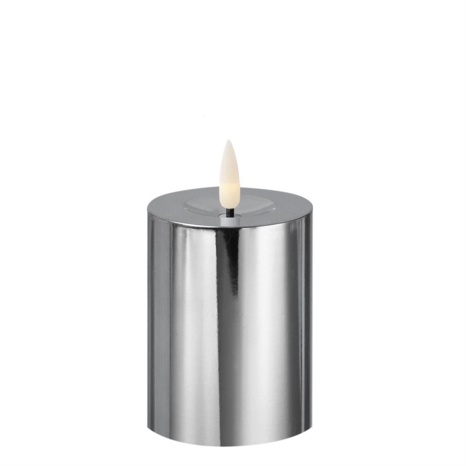 MARELIDA LED-Kerze silber glänzend festliche Kunststoff Stumpenkerze Timer H: 15cm