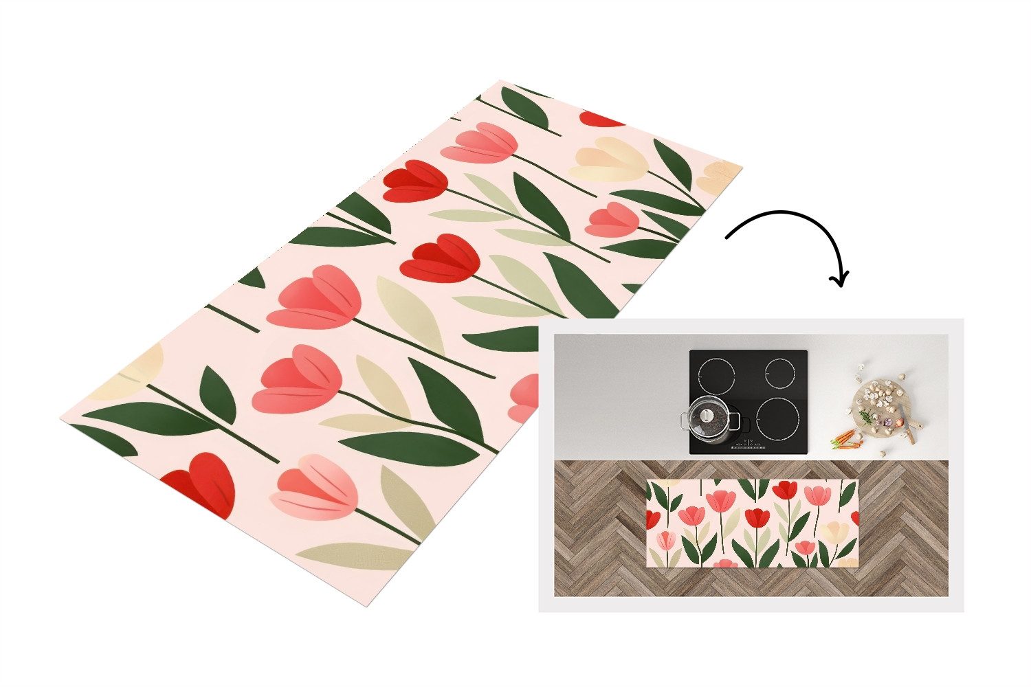 MuchoWow Küchenläufer Tulpen - Modern - Rosa, Rechteckig, Küchenteppich, Дорожка für Küche, Rutschfest, Küchendeko, 120x50 cm