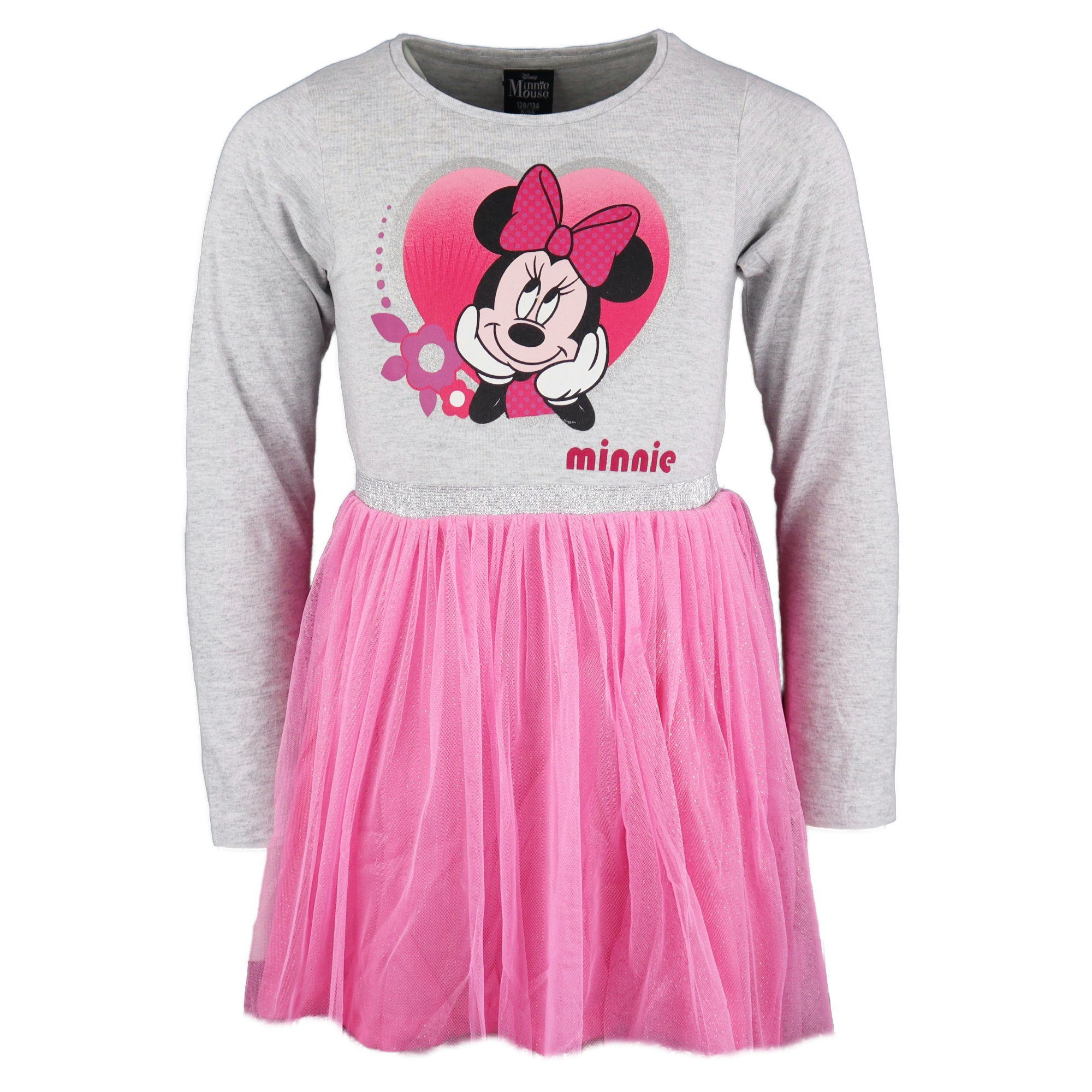 Kinder Kids (Gr. 92 -146) Disney Minnie Mouse Tüllkleid Minnie Maus Mädchen Kinder Kleid Gr. 98 bis 134, Langarm