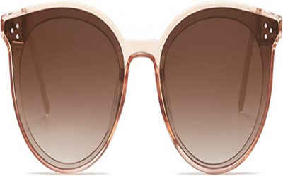 Devenirriche Sonnenbrille Retro Vintage Sonnenbrille Damen Hochwertige Runde Cateye Brille groß