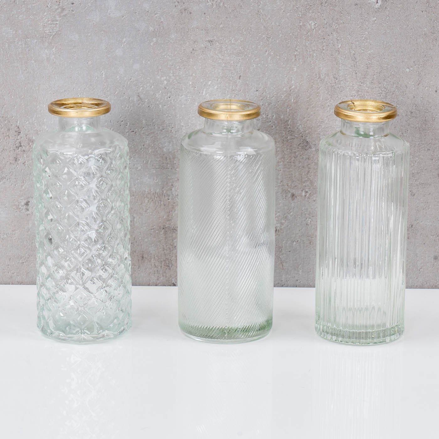 H13cm Glas Gold Frühling Dekovase, Gold Tischdeko Weiß/ Set Vase Blumenvase Levandeo® Weiß 3er