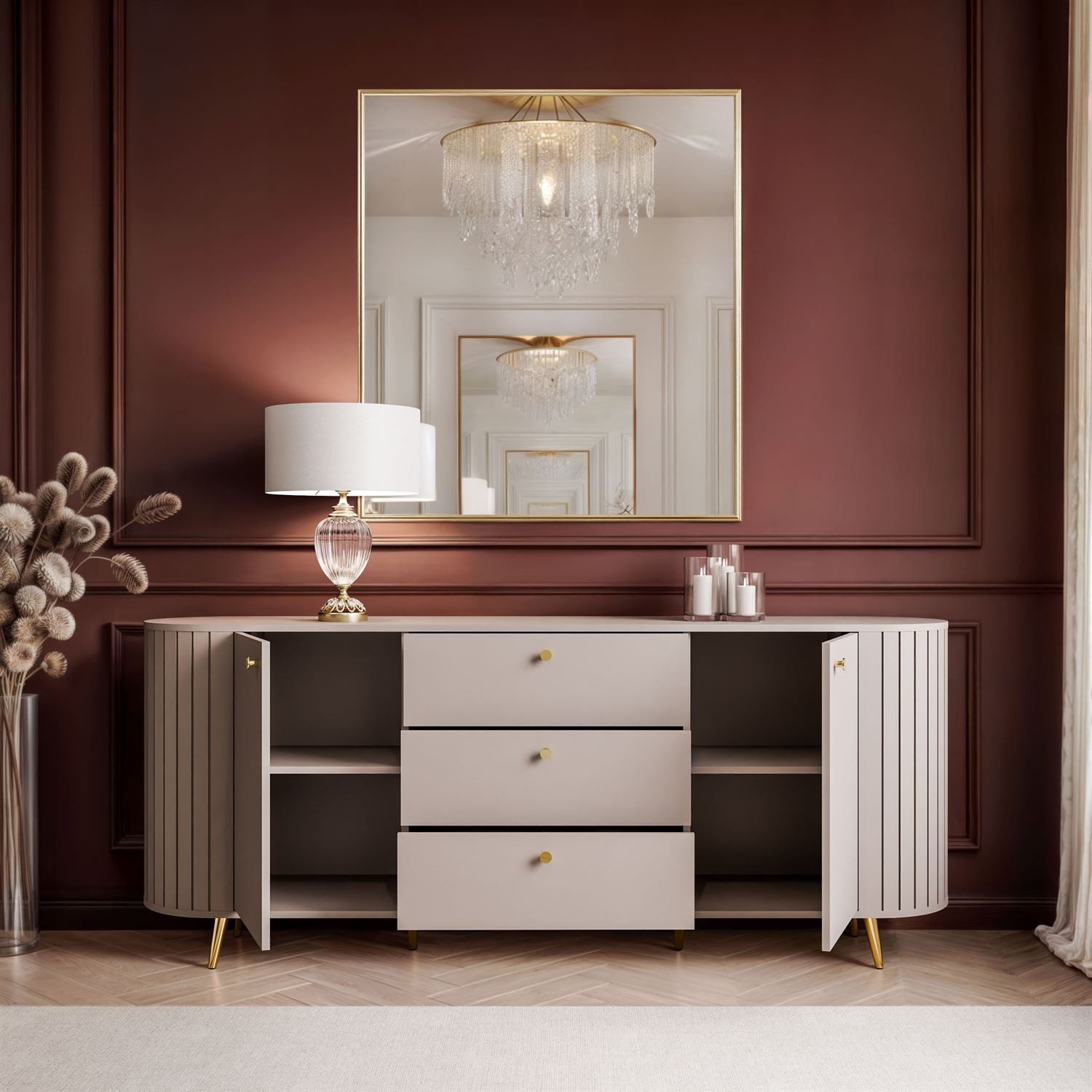 Lookway Kommode ELODIE II 2D3D mit gefrästen Fronten und Soft-Close-System, Breite: 190 cm