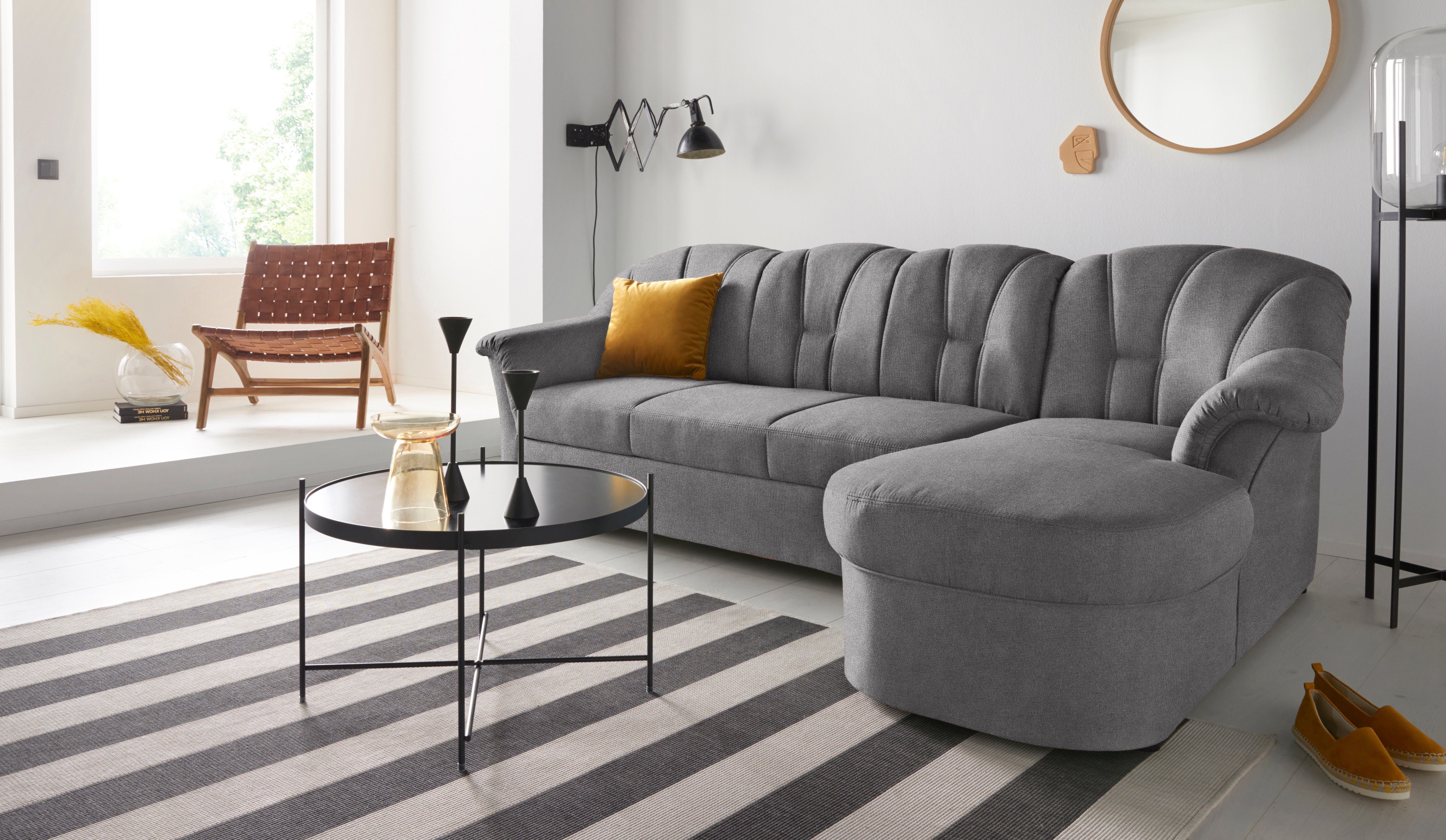 DOMO collection Ecksofa Papenburg, zeitlose Rückensteppung, elegante Formensprache, L-Form, in großer Farbvielfalt, wahlweise mit Bettfunktion