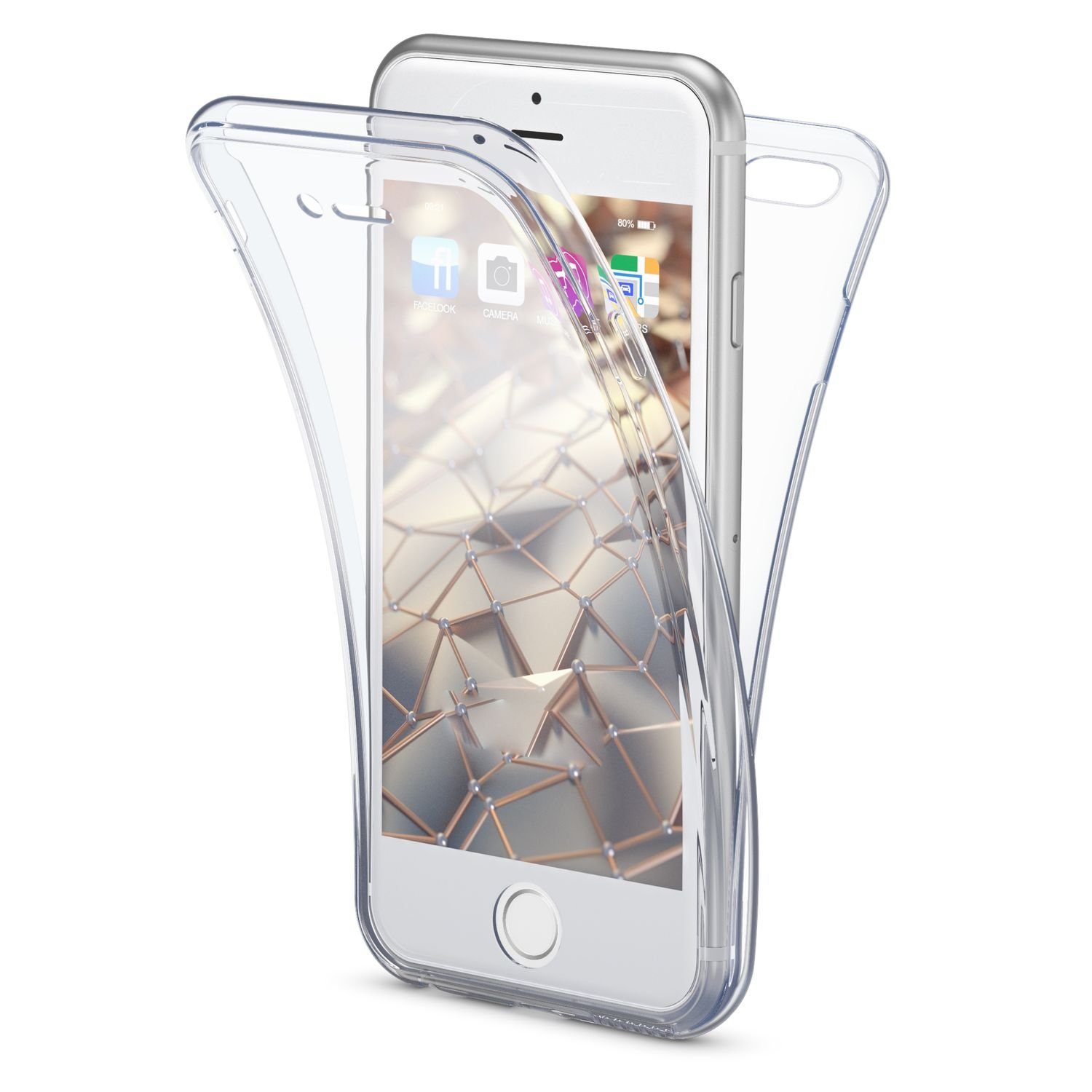Nalia Smartphone-Hülle Apple iPhone 7 Apple iPhone 8 Apple iPhone SE 2022 / SE 2020, Transparente 360 Grad Silikon Hülle / Rundumschutz / Full Cover Etui