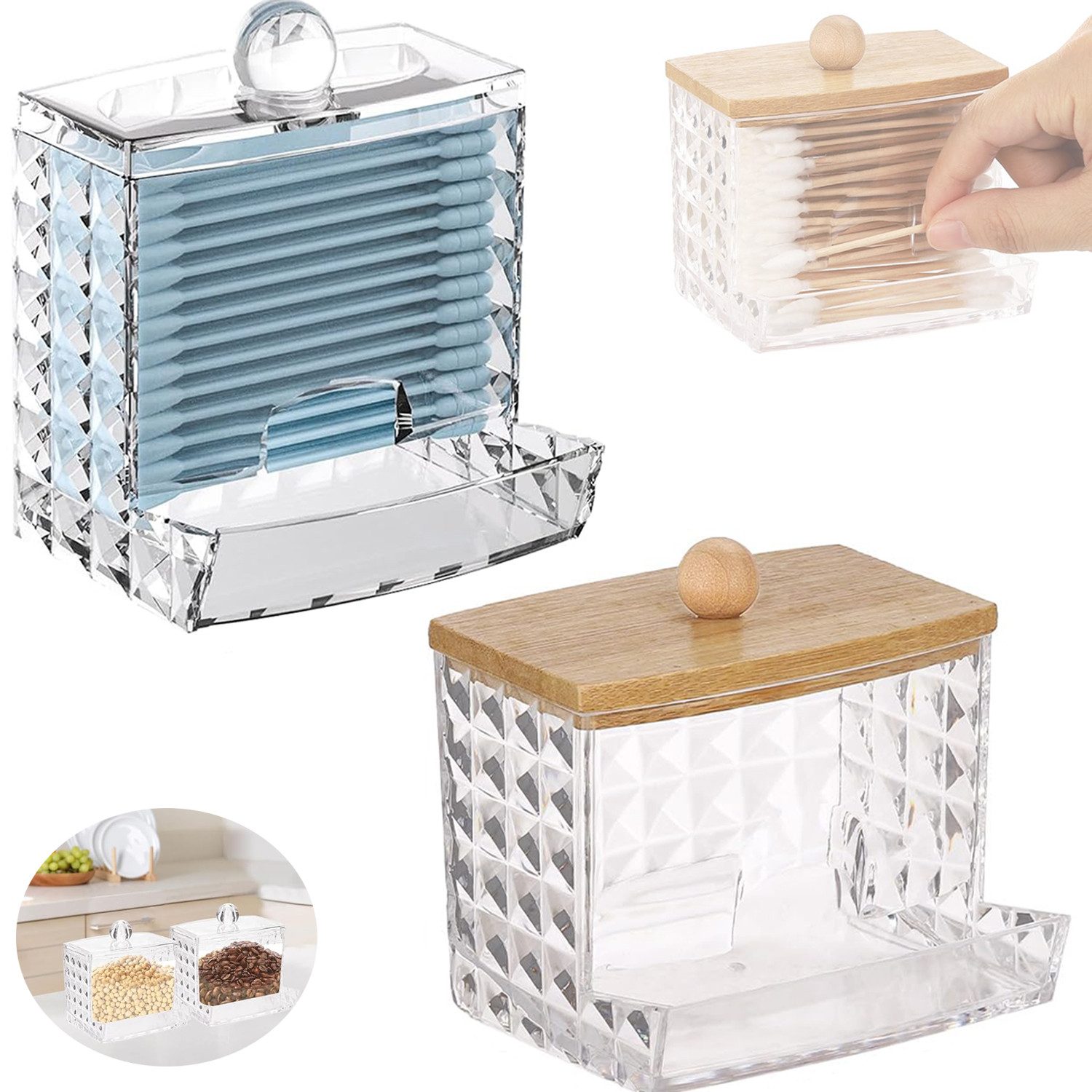 Wattestäbchenspender Wattestäbchenspender Wattestäbchen Aufbewahrung Organizer 2 Stück