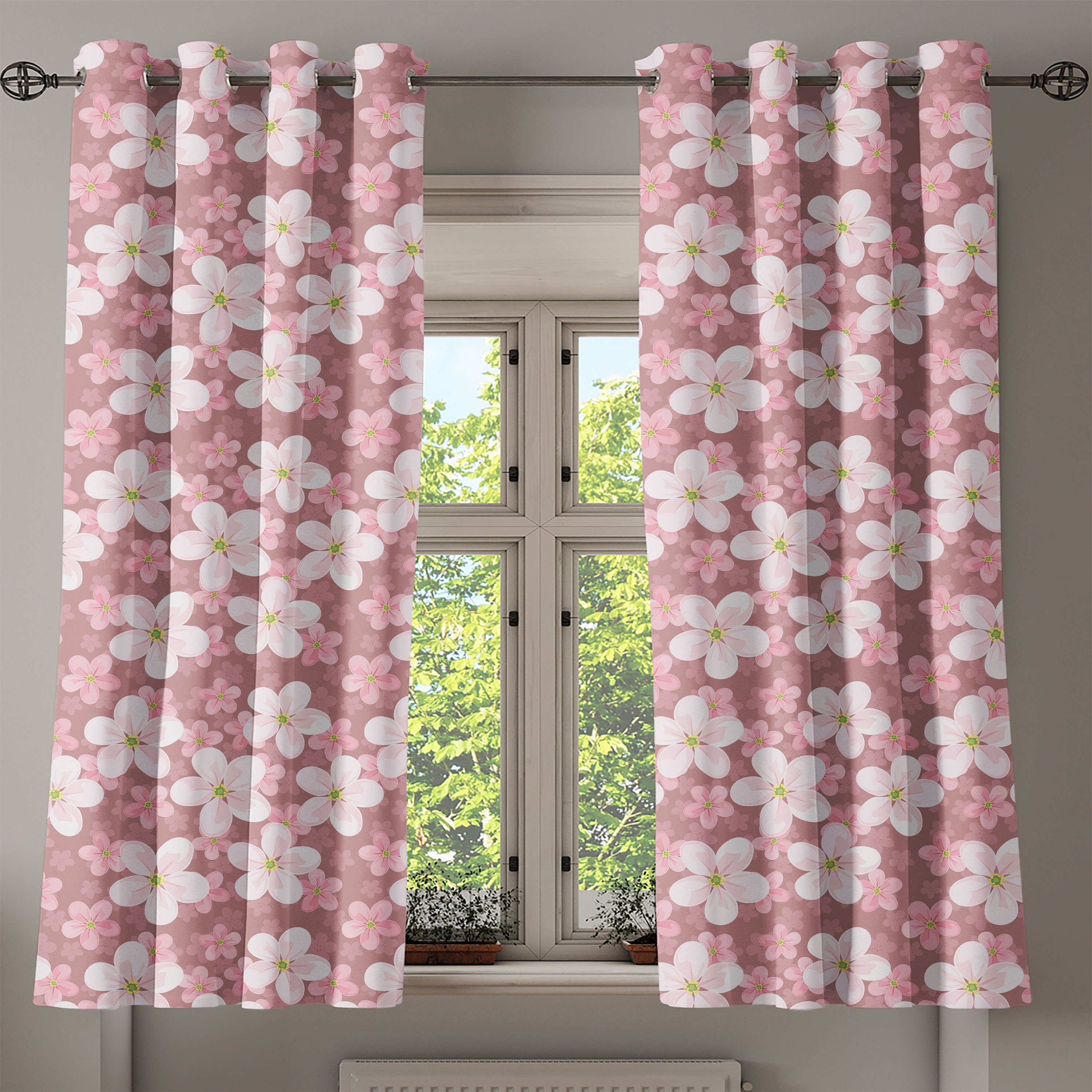 für Wohnzimmer, Abakuhaus, Kirschblüten Petal Dekorative 2-Panel-Fenstervorhänge Schlafzimmer Karikatur Gardine