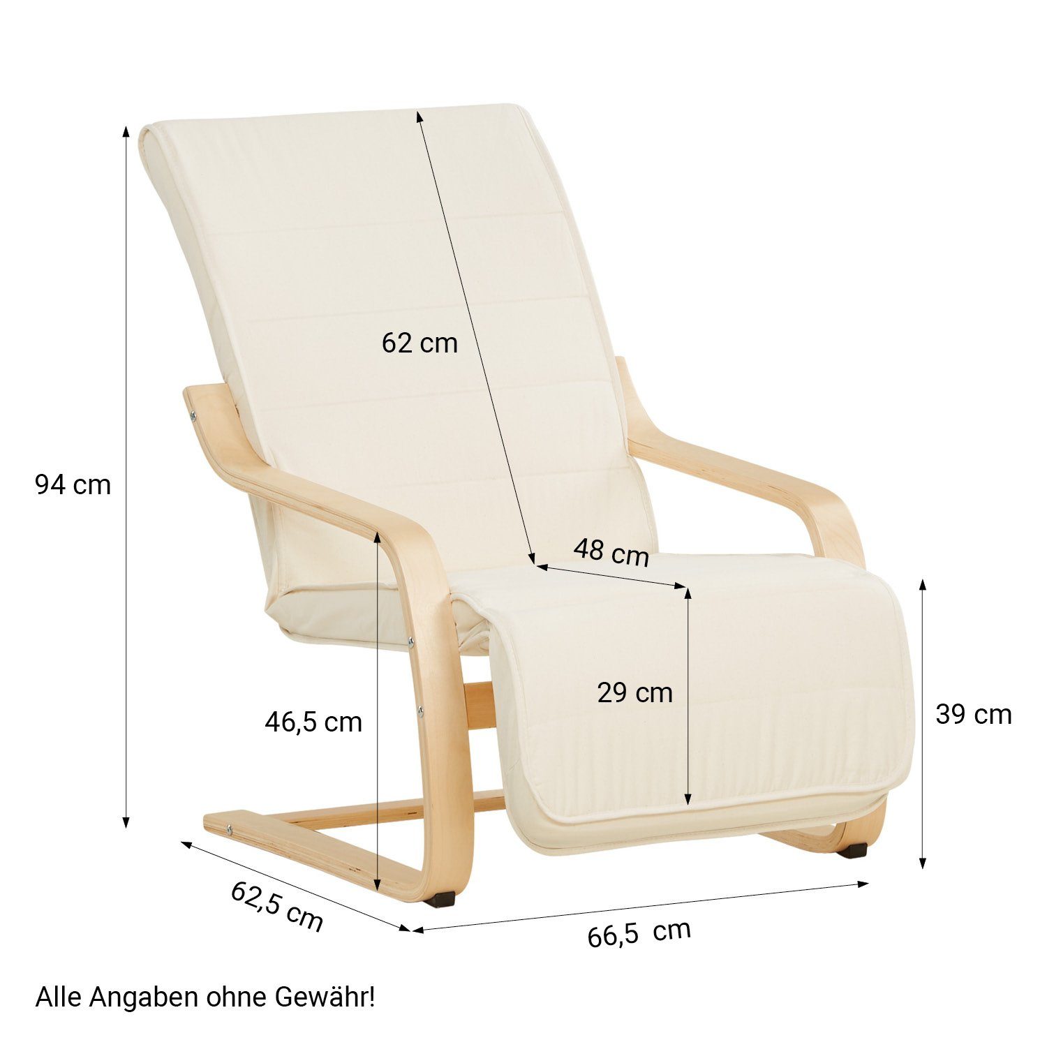 Homestyle4u Relaxsessel Schaukelsessel Wohnzimmer Beige Schwingsessel Schaukelstuhl Füßstütze (1 Stuhl, 1-St., Stuhl mit Bezug), Bezug Baumwolle, abnehmbar, Fußteil verstellbar, Beige / Natur