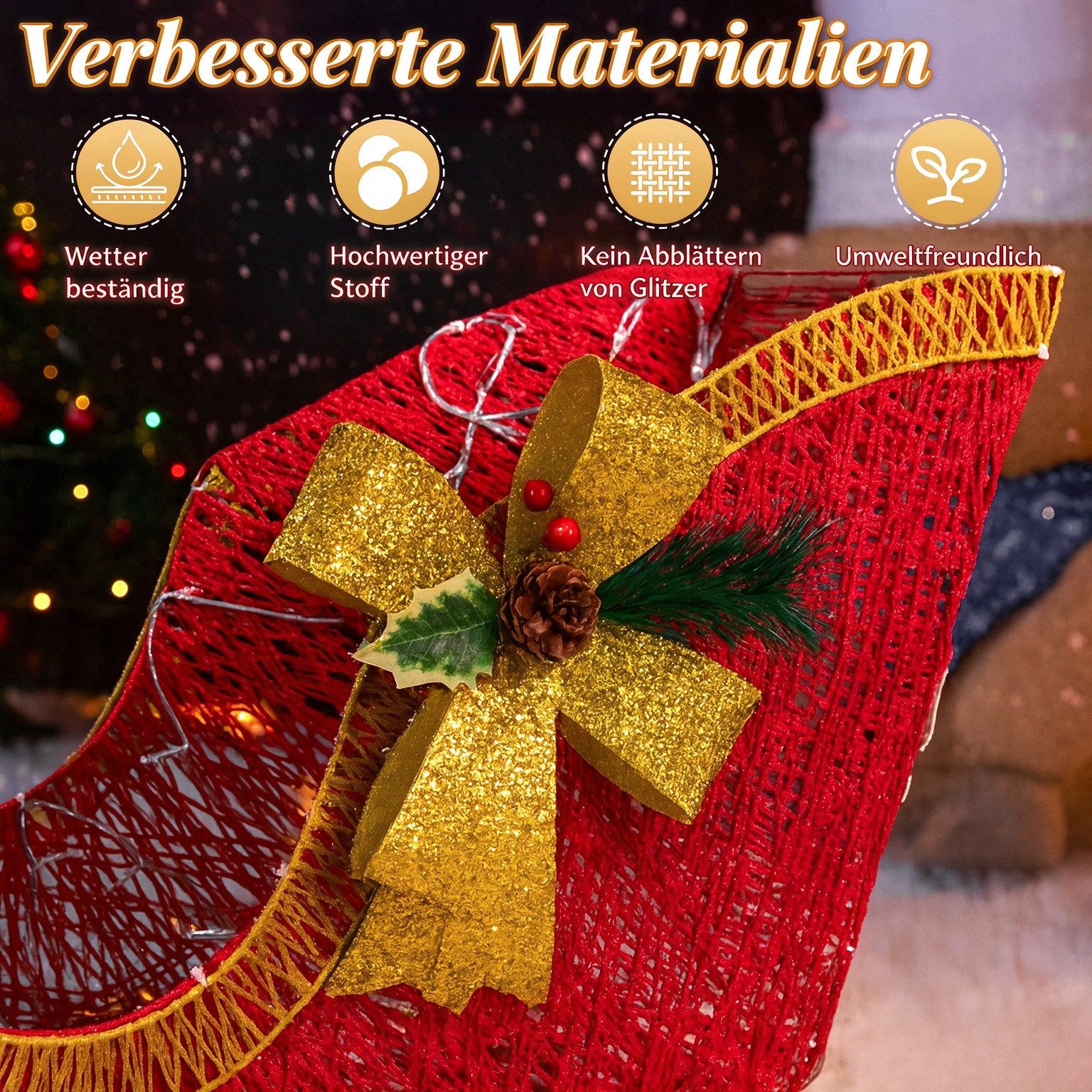 VINGLI LED-Dekofigur Leuchtendes Weihnachtsdeko, 3-teiliges Rentier-Familien-Set, Rentier mit Schlitten, 180 Warmweißen LED-Lichtern, Wetterfest, 120 cm – Bild 5 von 5