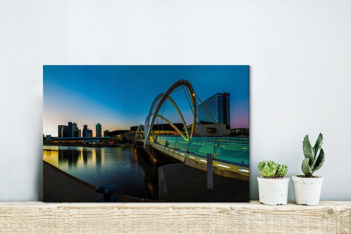 30x20 Wandbild Leinwandbild St), Farbenfroher Leinwandbilder, cm Melbourne, (1 Wanddeko, Stadt australischen der Aufhängefertig, Sonnenaufgang OneMillionCanvasses® in