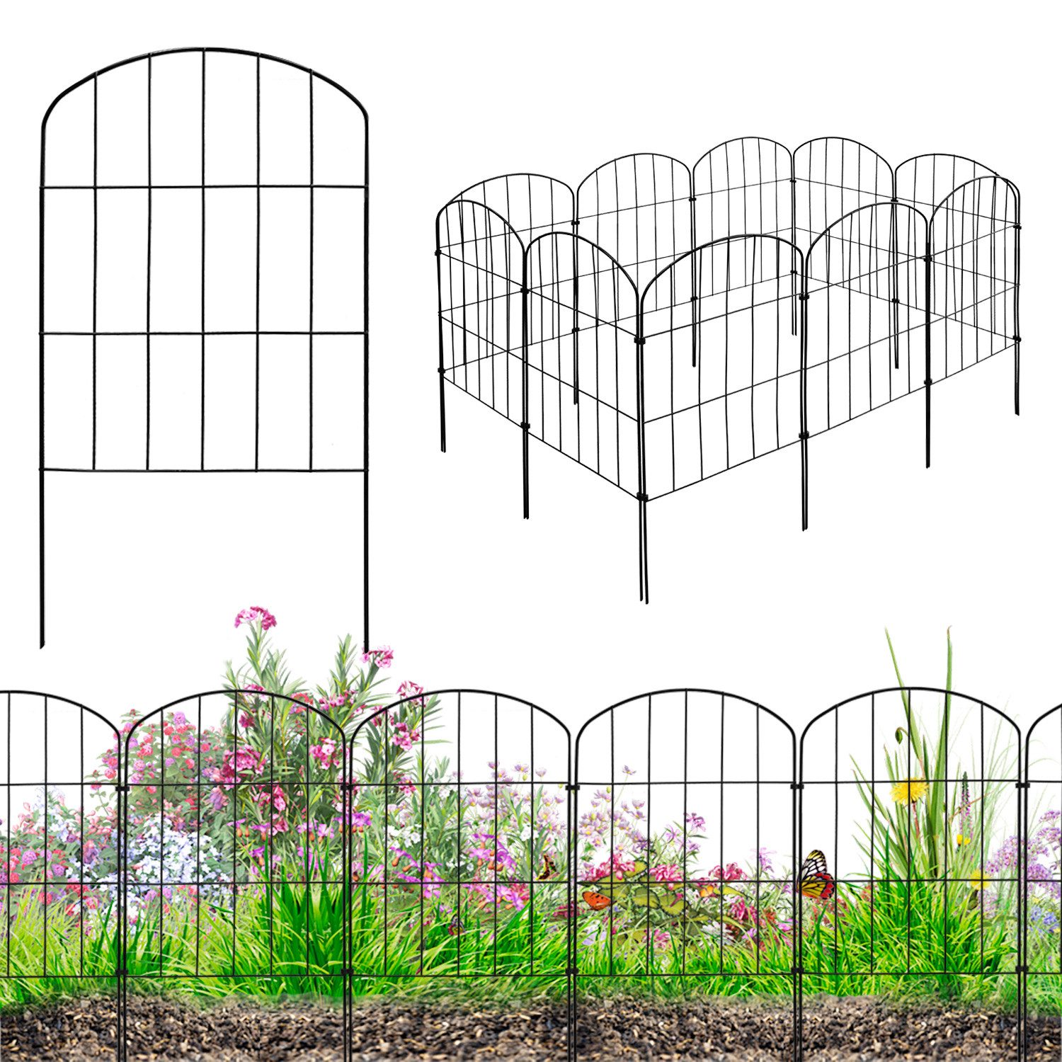 V2Aox Gartenzaun Zaun Gartenzaun Steckzaun Hundezaun 10 Zaunelemente 43cm Schwarz