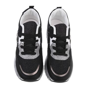 Ital-Design Damen Low-Top Freizeit Sneaker (86188122) Keilabsatz/Wedge Sneakers Low in Schwarz
