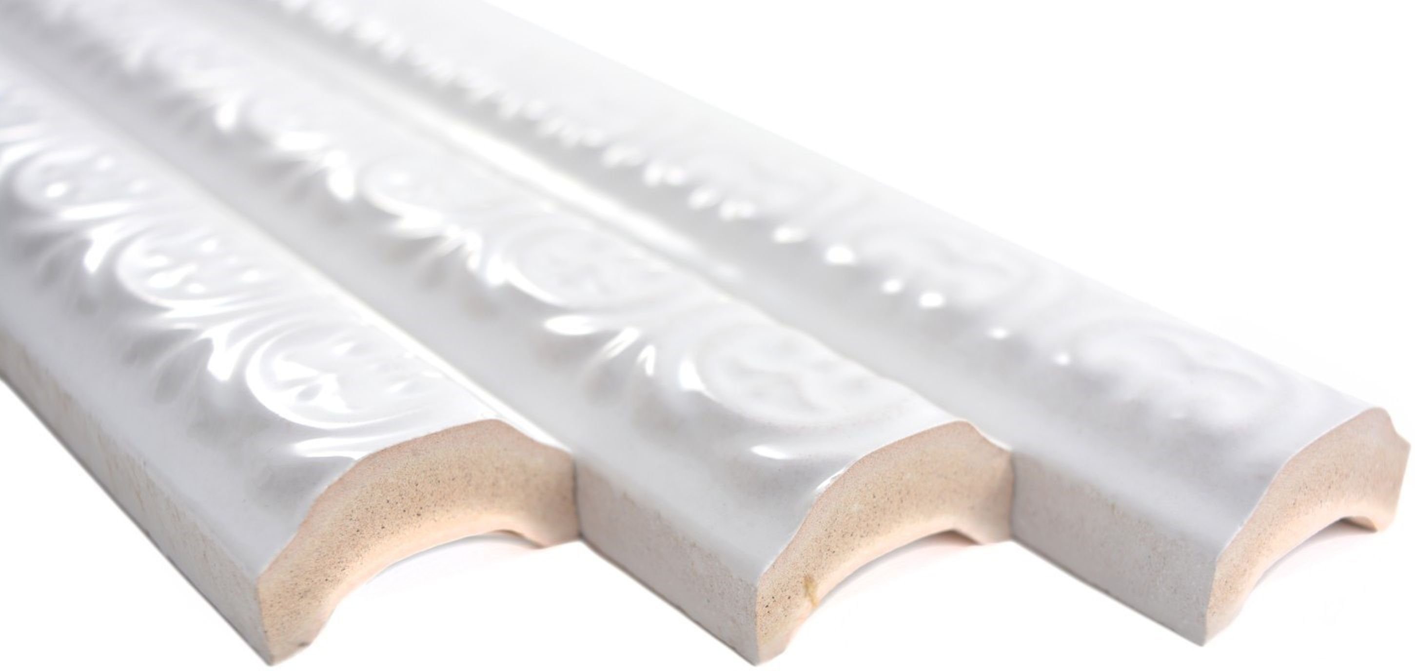 Mosani Fliesen-Bordüre Profil Keramikmosaik Borde / Stück, weiß glänzend 10 Weiß