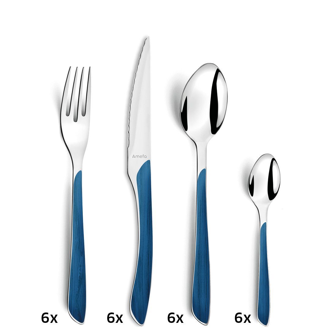 Amefa Besteck-Set ECLAT NATURE (24-tlg), 6 Personen, Edelstahl Rostfrei 18/0, spülmaschinenfest, in blau, hochglanzpoliert