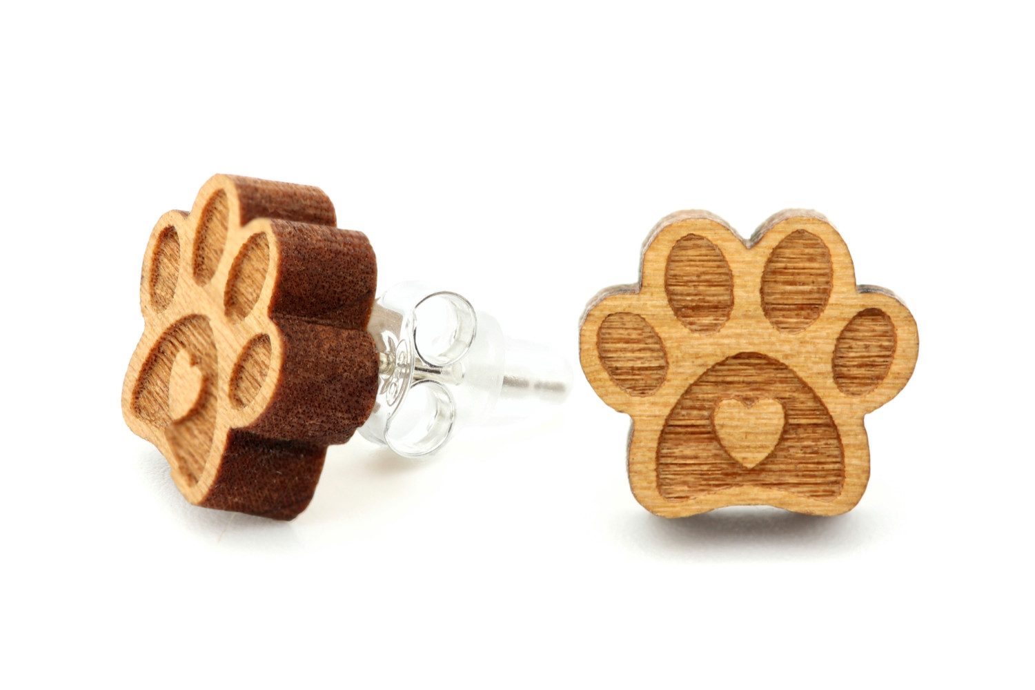 NaturSchatulle Paar Ohrstecker Pfote (Tierpfote, Pfotenabdruck Gravur, Holz günstig online kaufen