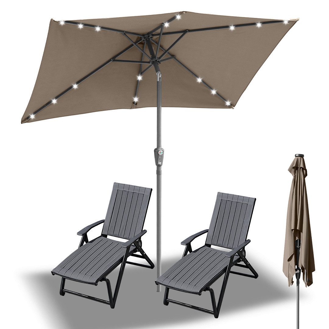 Sonnenschirm Sonnenschirm 140x210cm LED Solar knickbar Großer Gartenschirm Taupe