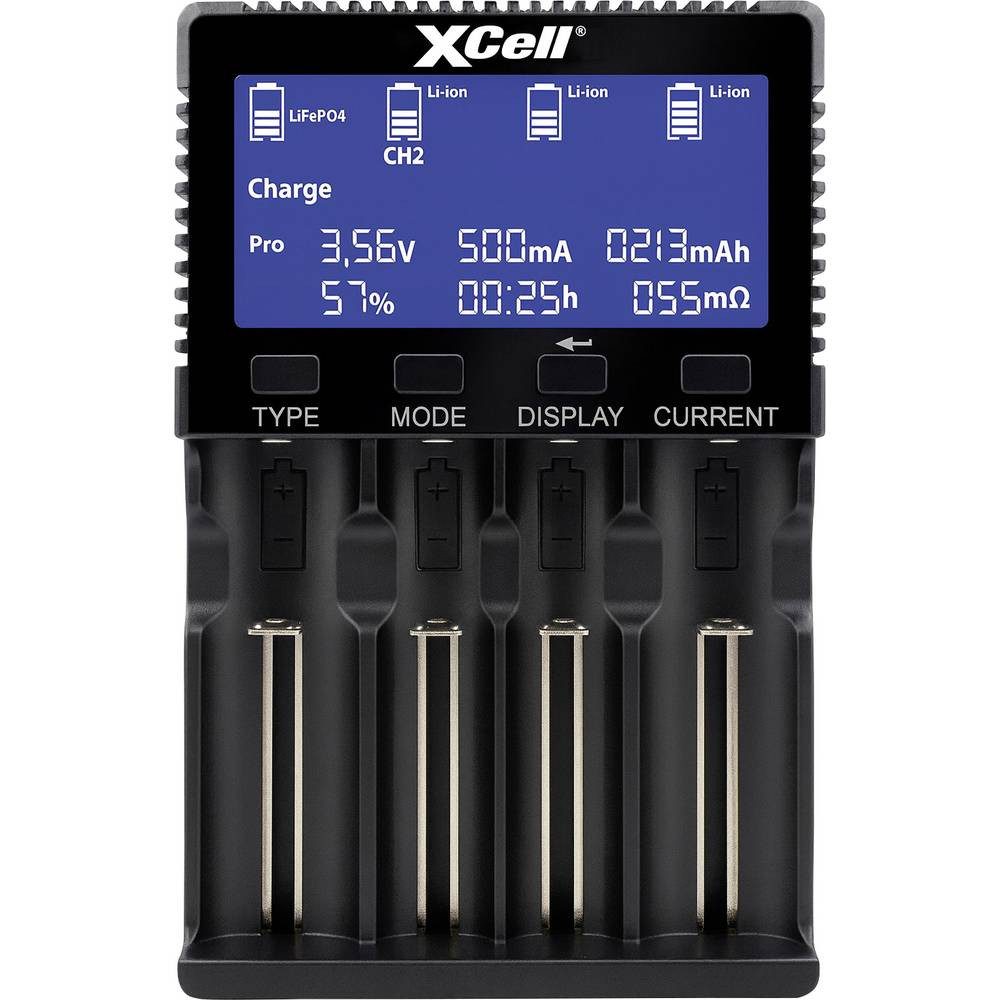 XCell Schnellladegerät LiFePO4, LiIon, NiCd, NiMH 10440, 14500, 16340, Rundzellen-Lader (Einzelschachtüberwachung, Entladefunktion)