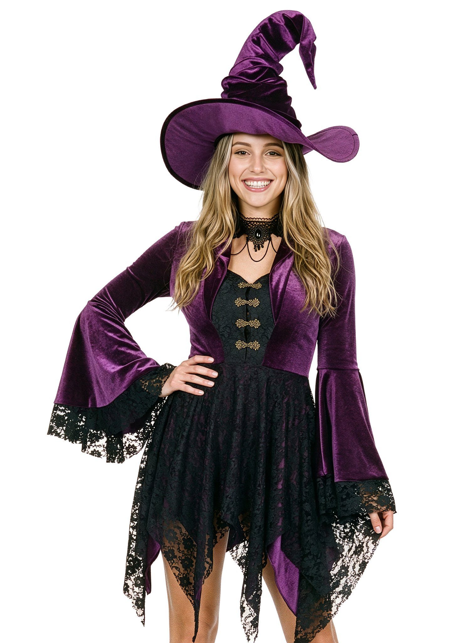 Metamorph Hexen-Kostüm Hexenkleid Samt - Zauberin Halloween Kostüm Damen, A günstig online kaufen