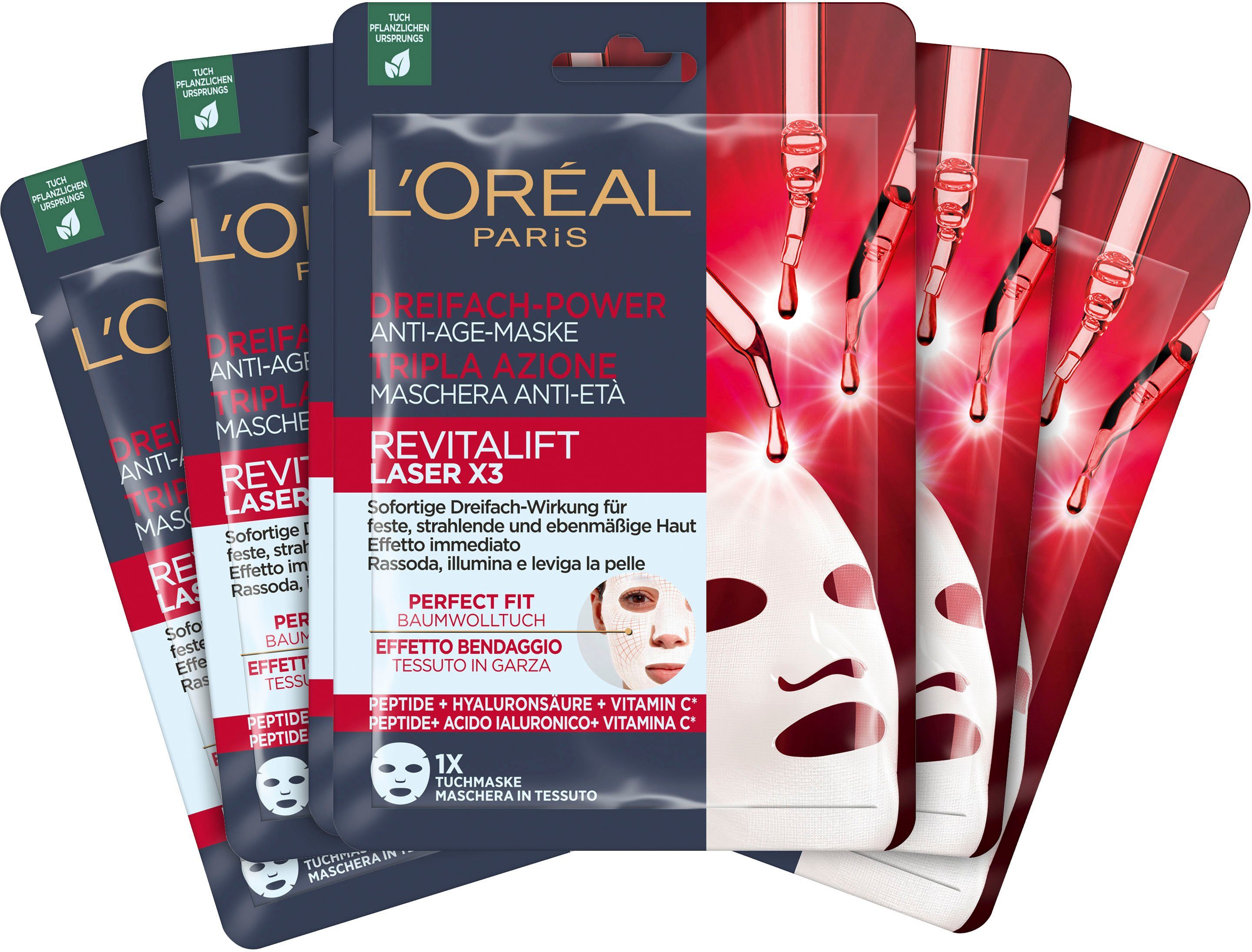 L'ORÉAL PARIS Gesichtsmaske L'Oréal Paris Set: 5x Revitalift Laser Tuchmasken