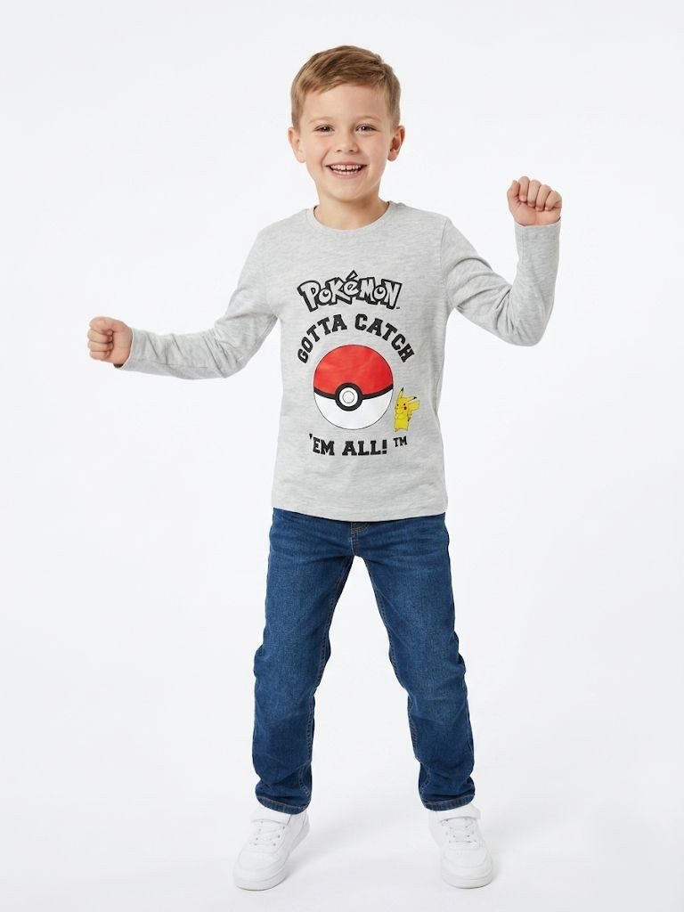POKÉMON Longsleeve Pokémon Kinder Langarmshirt – Pikachu Gelb & Grau Official Pokemon Kinder Longsleeve