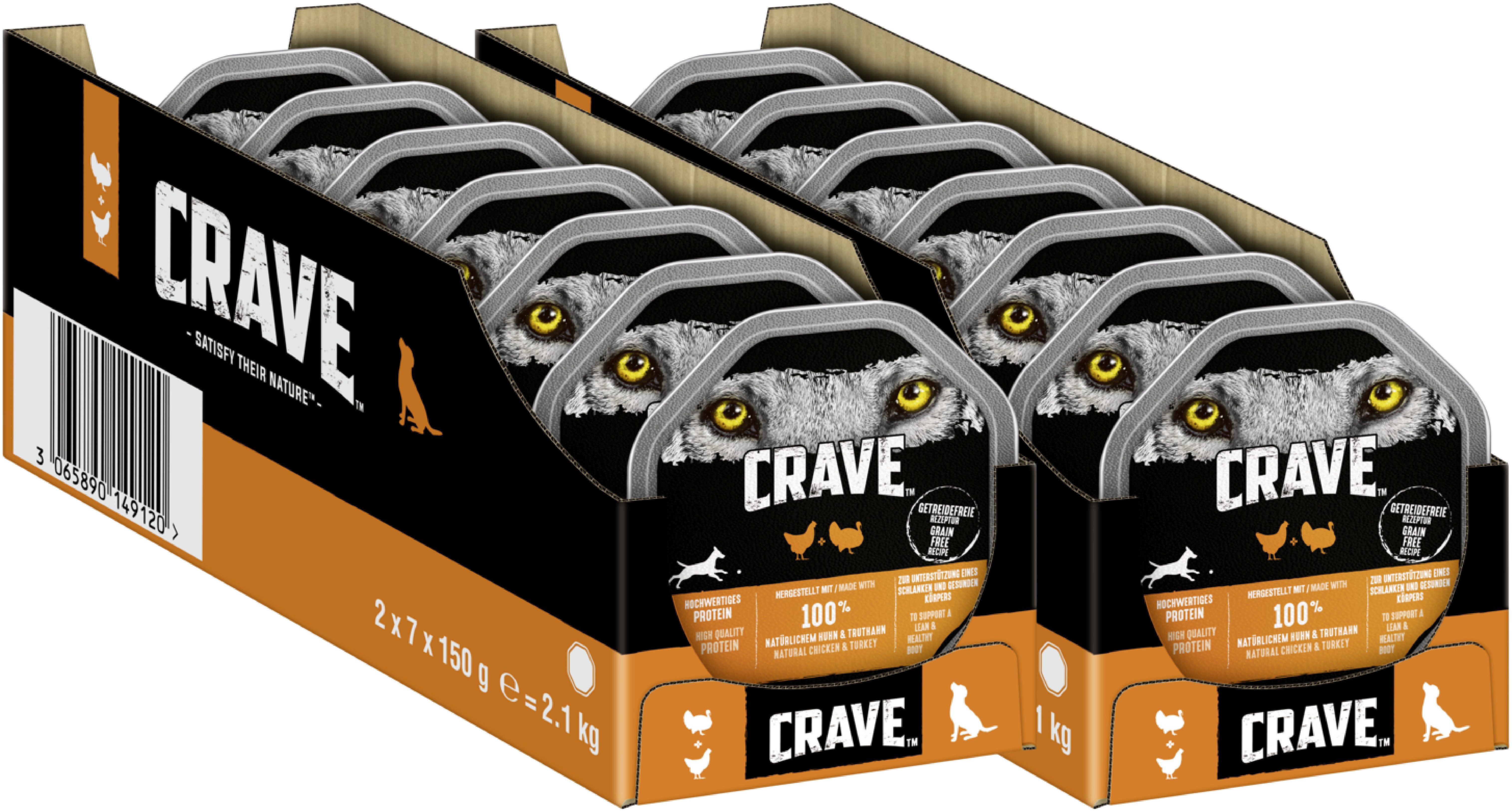 CRAVE CRAVE™ Hund Schale Pastete mit Huhn und Truthahn 14 x 150g, Nassfutter für: Hunde