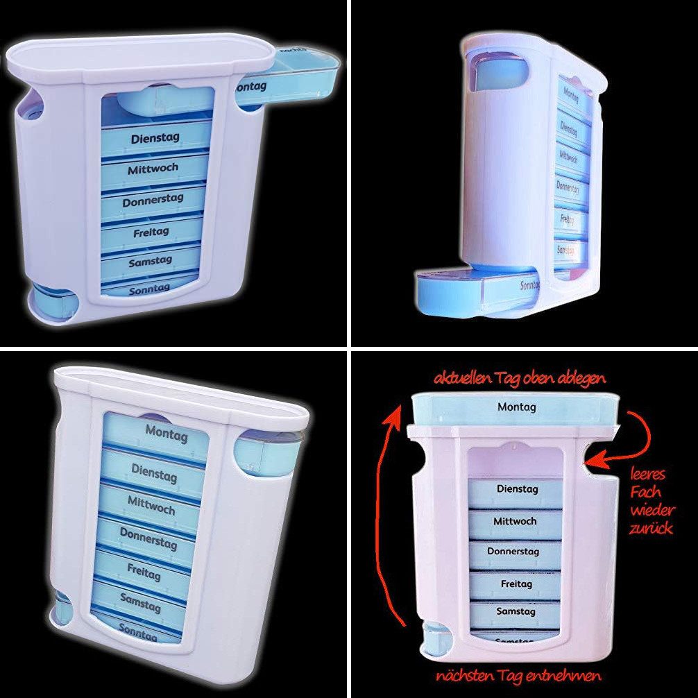 VABIONO Pillendose Wochendosierer Tablettenbox Medikamentenbox Pillenbox 4Fächer/Tag (Deutsche Marke, 1 St., Auf Ihren Bedarf abgestimmte Menge), kostenloser Versand