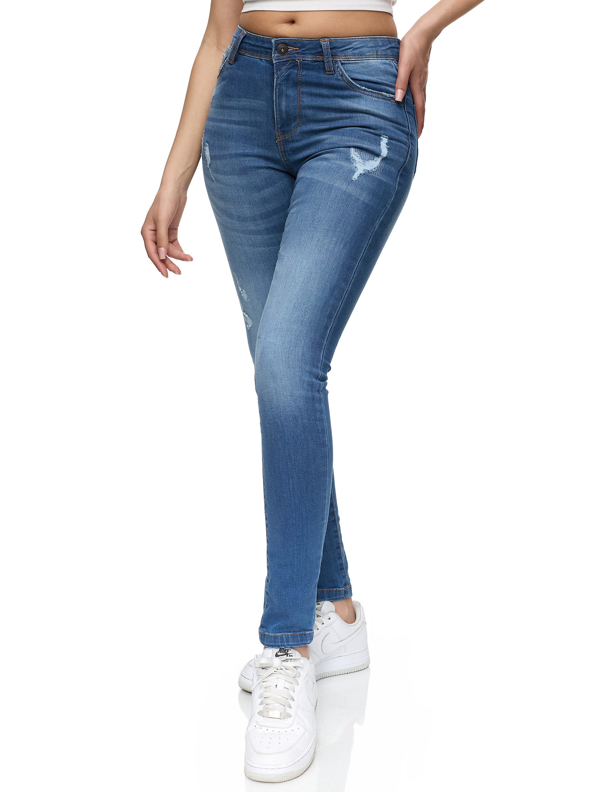 REPUBLIX Stretch-Jeans STELLA Damen Destroyed Mid Waist Stretch Denim Jeans