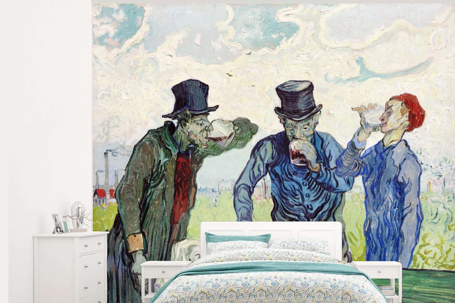 MuchoWow Fototapete Die Trinker - Vincent van Gogh, Matt, bedruckt, (5 St), Montagefertig Vinyl Tapete für Wohnzimmer, Wandtapete