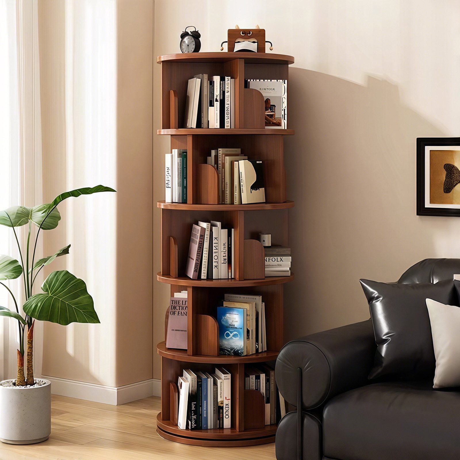 Luckice Bücherregal Drehbares Bücherregal mit 5 Ebenen mit 360°-Drehfunktion, Set, Platzsparend, Drehbarer Bücherregalturm für kleine Räume