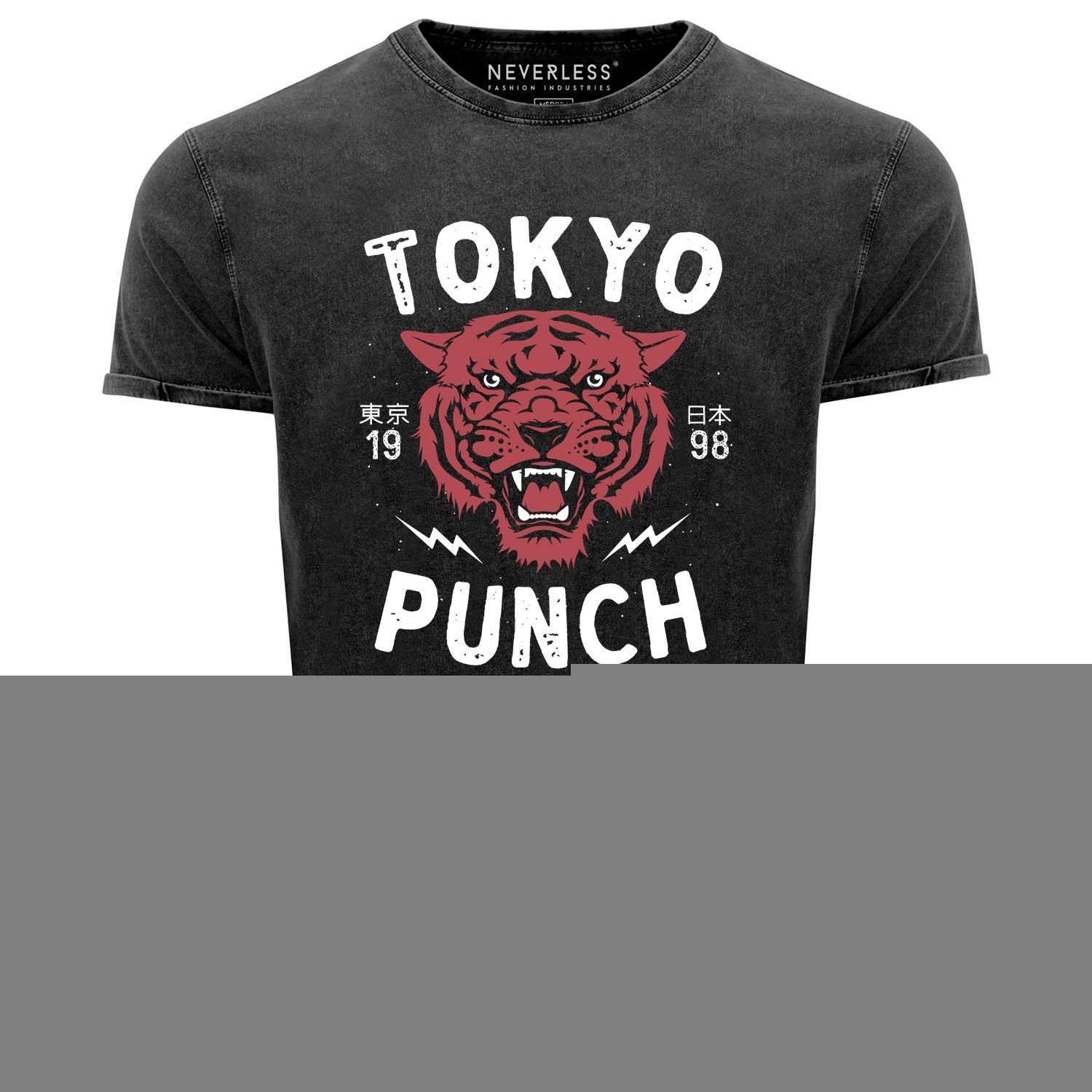 Print-Shirt Neverless® Herren T-Shirt Vintage Shirt Printshirt Tigerkopf Print