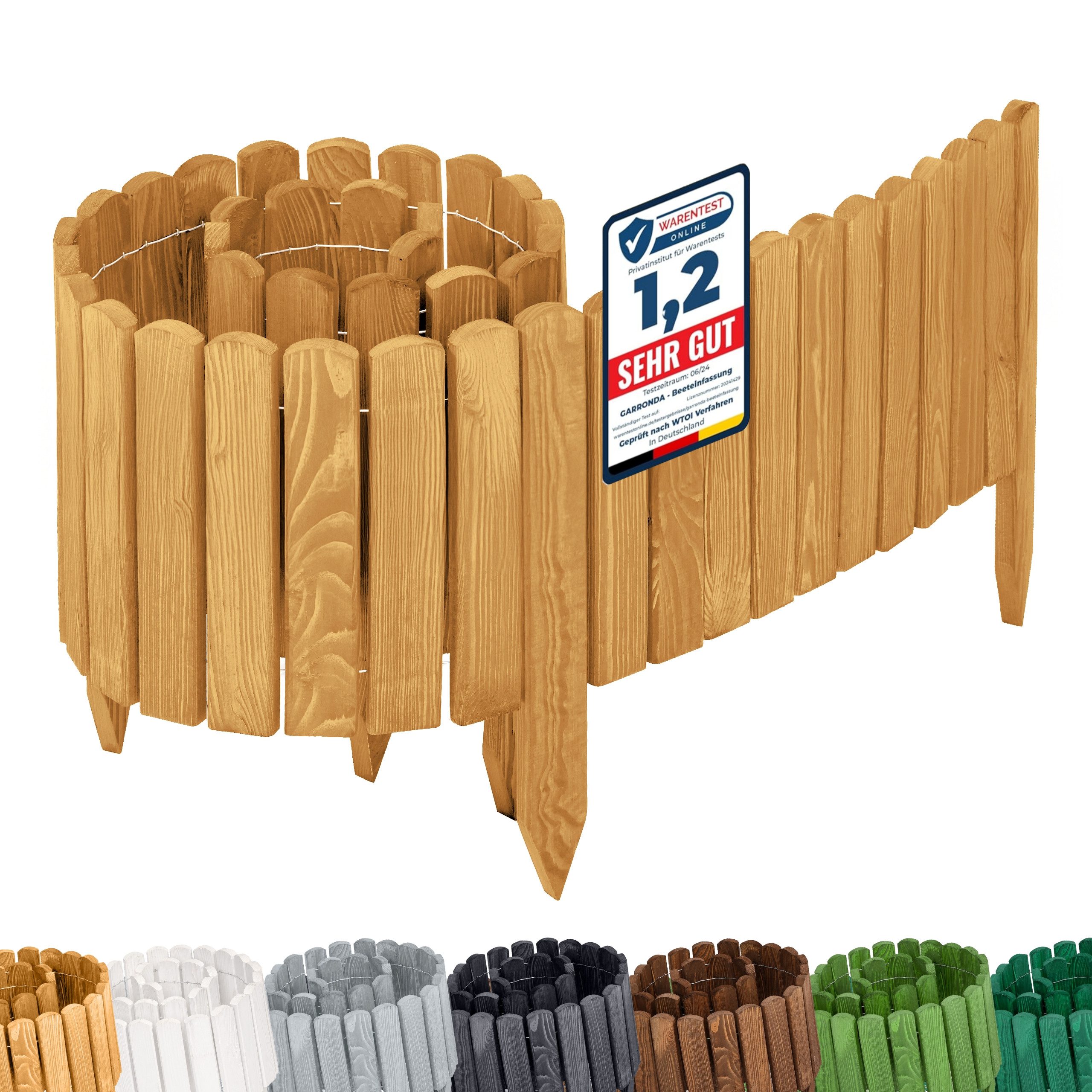 Garronda Zaun Rasenkante Holz Beeteimfassung 200 x 30cm Flexibler Rollborder GD-0106