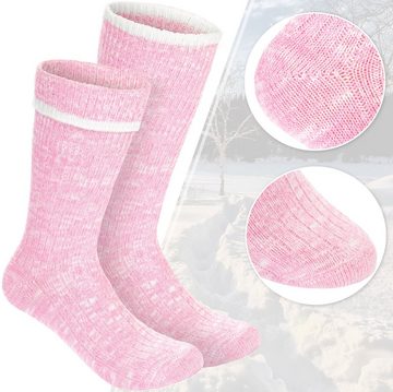 BRUBAKER Thermosocken Damen Socken - Sehr weich, gemütlich, flauschig und atmungsaktiv (Premium Stiefelsocken für Frauen, 4-Paar, Thermosocken für Winter - Rosa Beige Grau) Thermo Socken Wollsocken Strümpfe