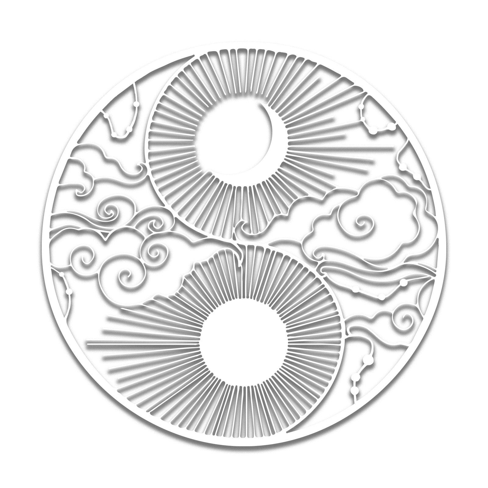 Jumpeak Wanddekoobjekt Mond und Sonne Bagua Figur Runde Metall Wandbehang, Yin und Yang,Kunst, Hergestellt aus Metall,Schwarz,weiß,53x53cm