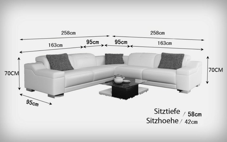 Ecksofa, Eck Design Wohnlandschaft Ecksofa JVmoebel Ledersofa Couch Sofa Modern