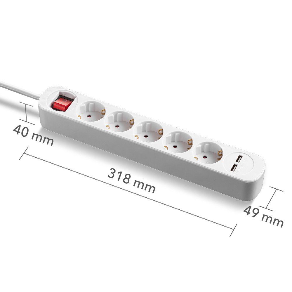 TROTEC PVH5 mit 2 USB-Ladebuchsen, Langes 1,5 m Kabel Steckdosenleiste  (USB-Anschlüsse, Ein- / Ausschalter)
