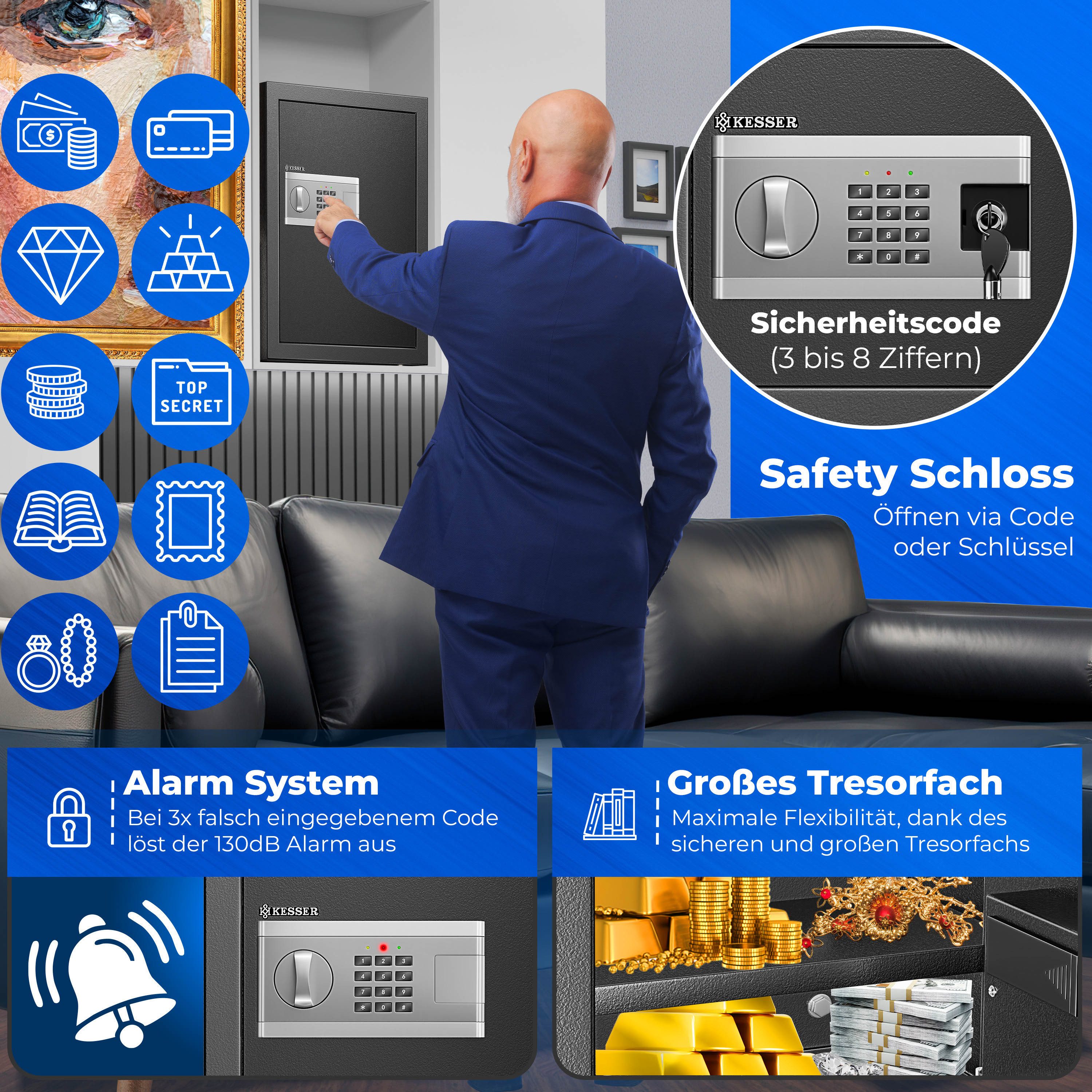 KESSER Tresor, Elektrischer Tresor Inkl. Batteriebox Elektronischer Safe 3