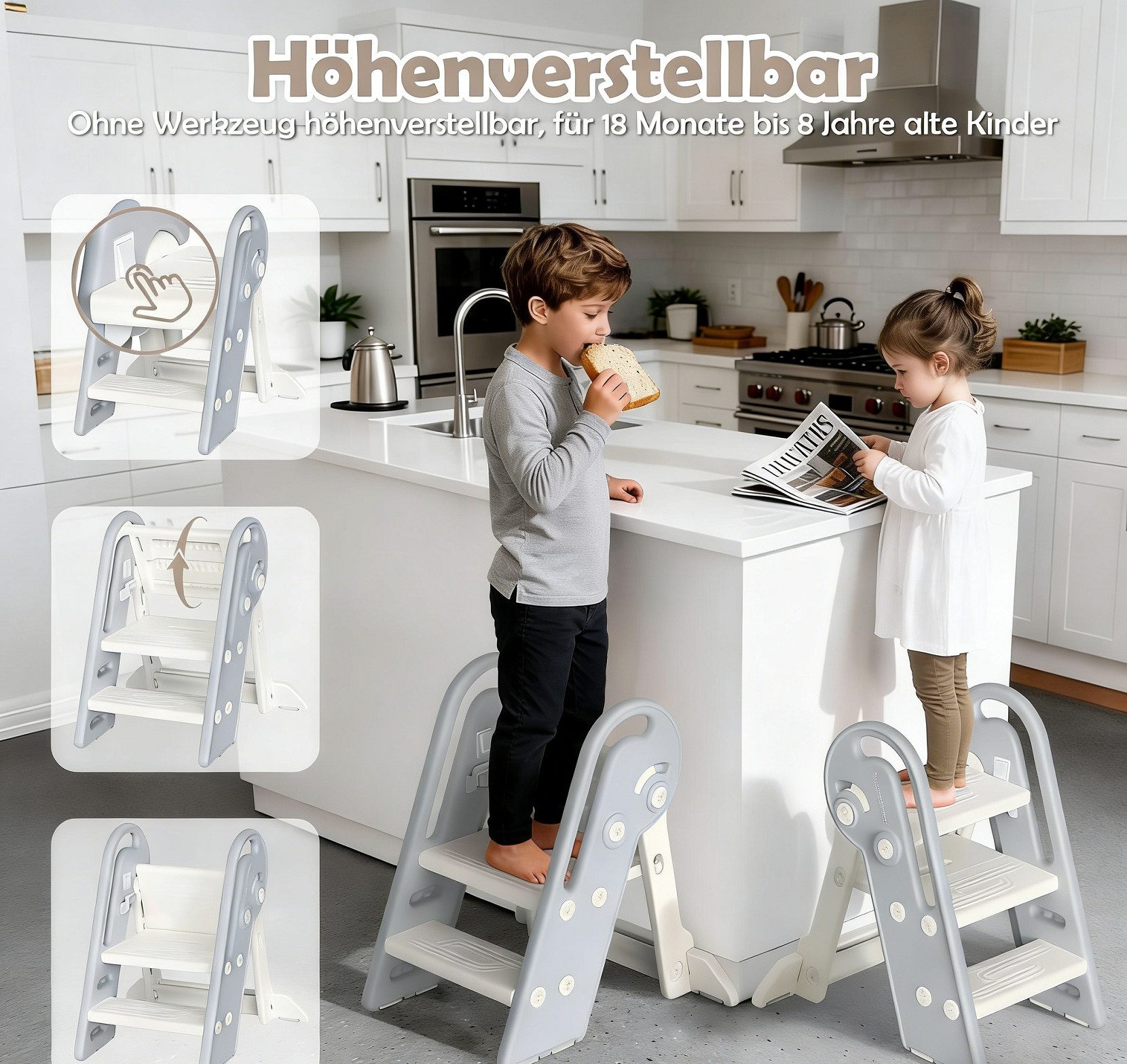 Onasti Tritthocker Kinder-Trittleiter, Tritthocker, Klappbar mit 3 Stufen