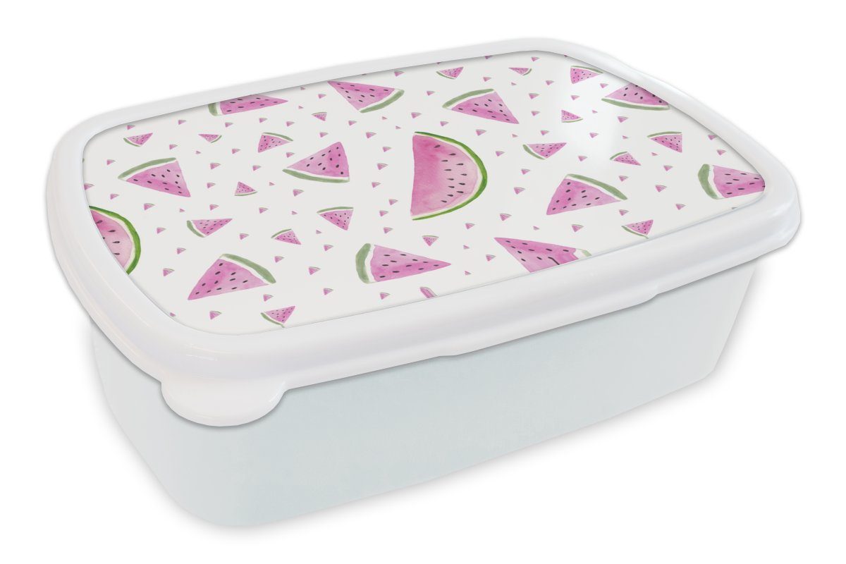 MuchoWow Lunchbox Wassermelone - Muster - Pastell, Kunststoff, (2-tlg), Brotbox für Kinder und Erwachsene, Brotdose, für Jungs und Mädchen weiß