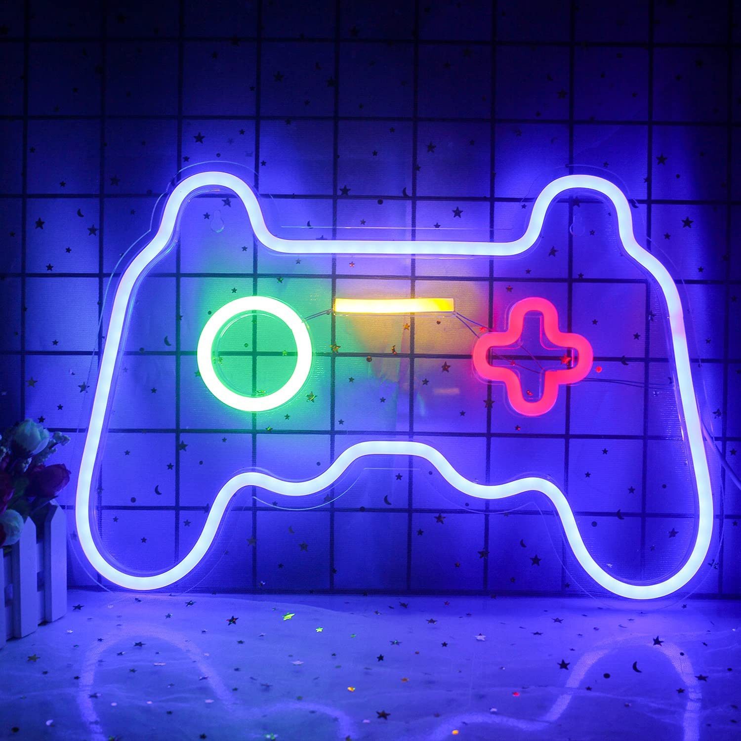 TUWENA LED Dekolicht Gaming Neonlicht Gamepad Leuchtreklamen Blau Deko Neon Schild Lichter, für Zimmer Kinder Spielzimmer Bar Wohnkultur