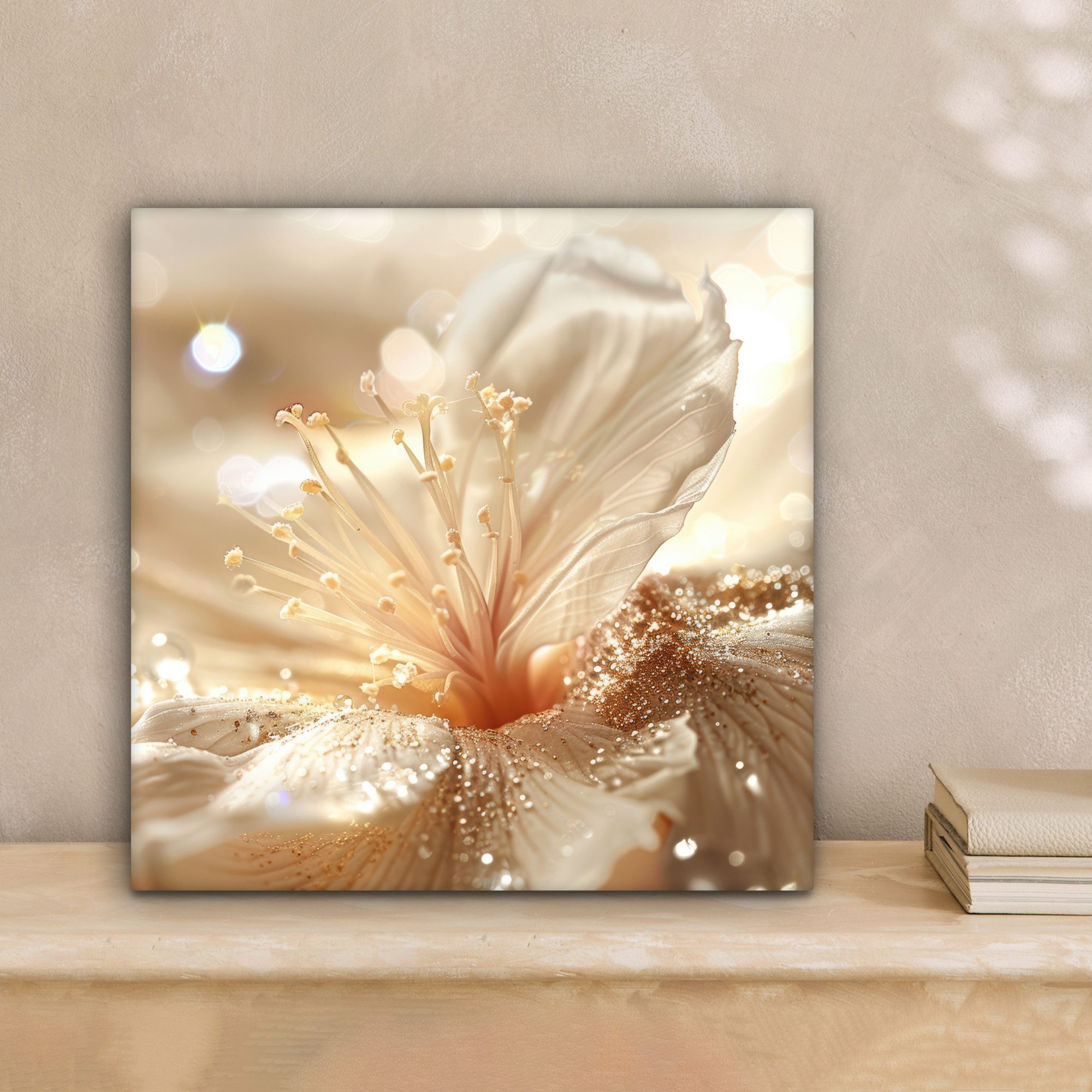 OneMillionCanvasses® Leinwandbild Blume - Weiß - Glitter - Gold - Modern, F günstig online kaufen