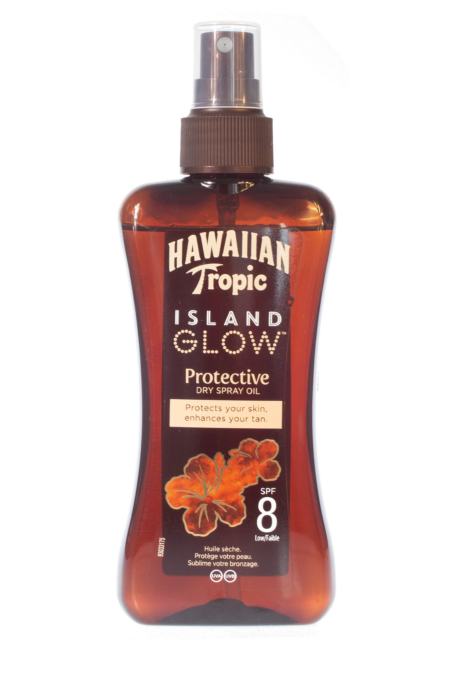 Hawaiian Tropic Sonnenschutzöl Hawaiian Tropic Protective Dry Spray Oil SPF 8 200ml, Einzelartikel, 1-tlg., Öl-Gel Konsistenz mit Kokosnuss und Papaya