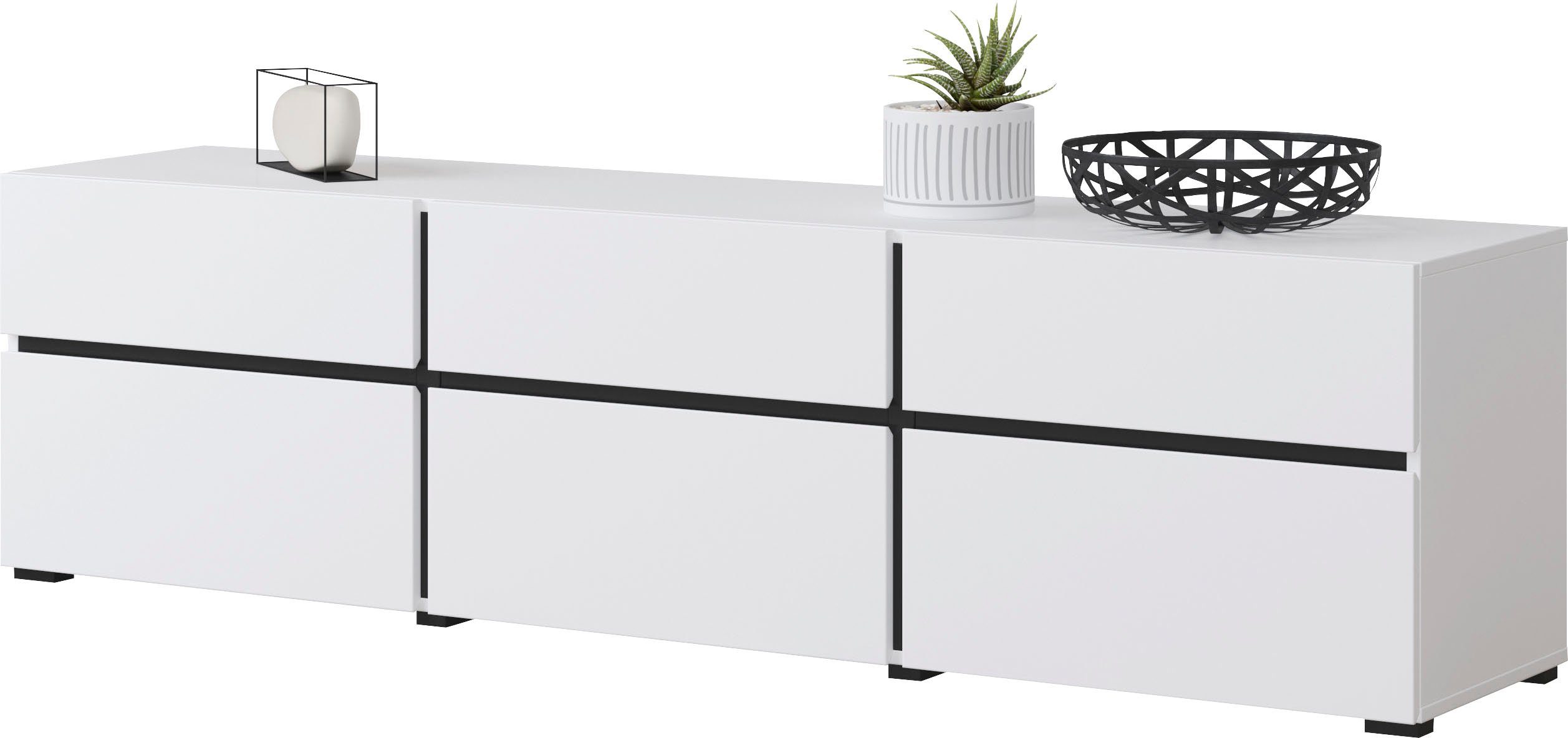 OTTO home Lowboard Cross, moderne grifflose TV-Kommode,3 Klappen/3 Schubkästen, Breite 180 cm, TV-Schrank mit viel Stauraum, TV-Board