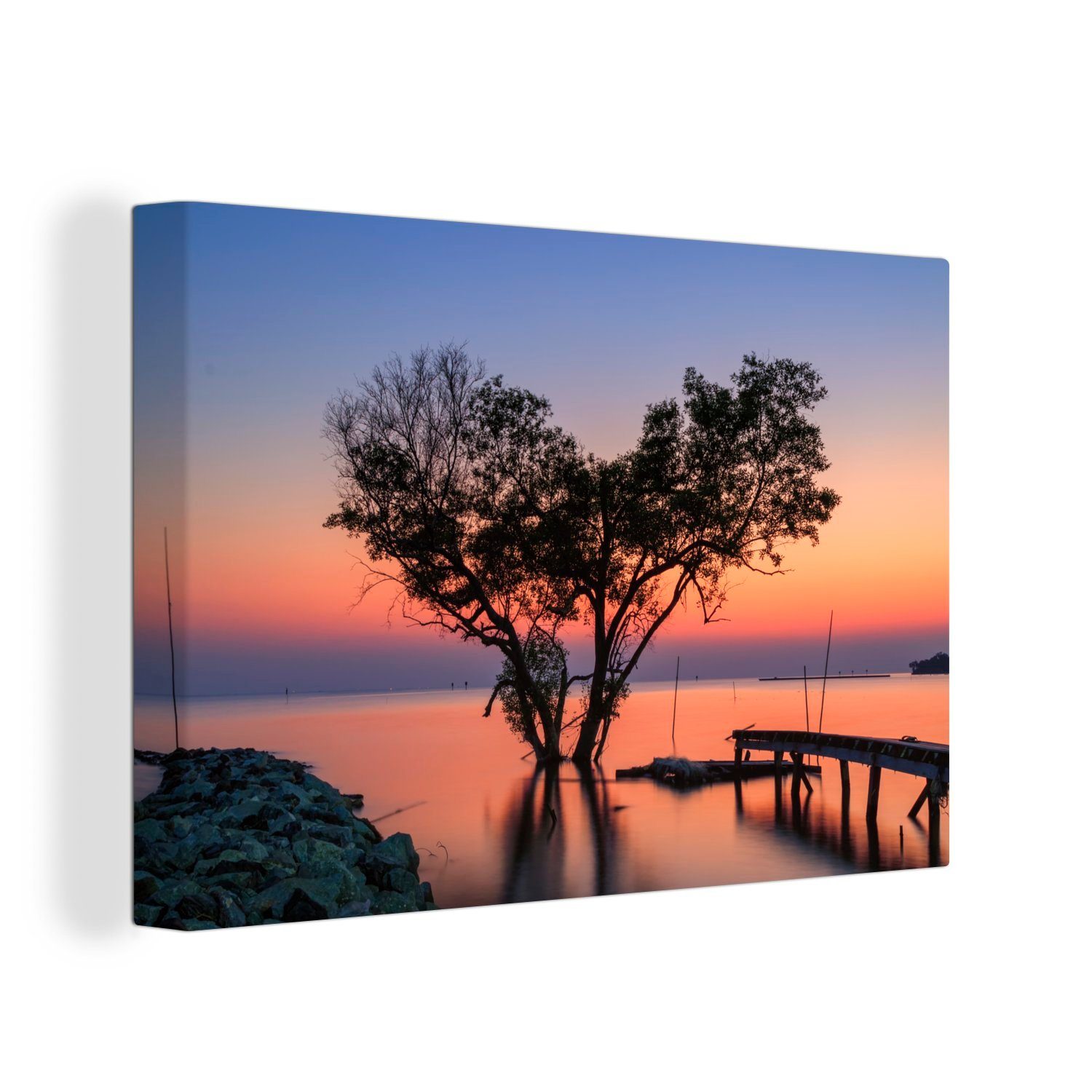 OneMillionCanvasses® Leinwandbild Baum und romantischer Sonnenuntergang Ko Tao in Thailand, (1 St), Wandbild Leinwandbilder, Aufhängefertig, Wanddeko, 30x20 cm