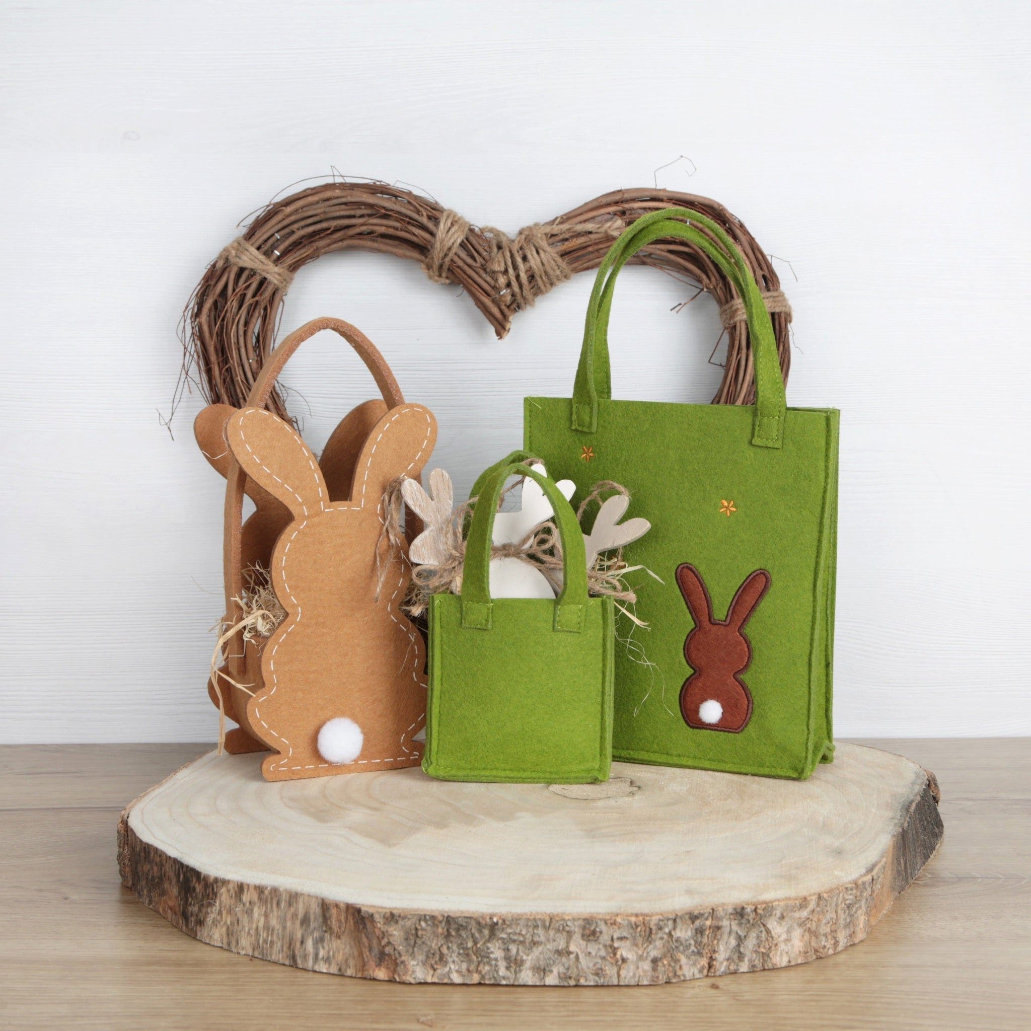 Logbuch-Verlag Osternest 3 Ostertüten aus Filz - grüne Henkeltaschen mit Osterhase als