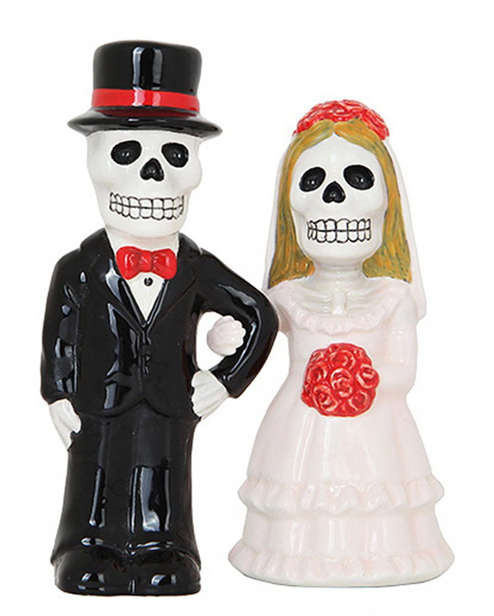 Horror-Shop Dekofigur Skelett Brautpaar Salz & Pfefferstreuer Set Love N