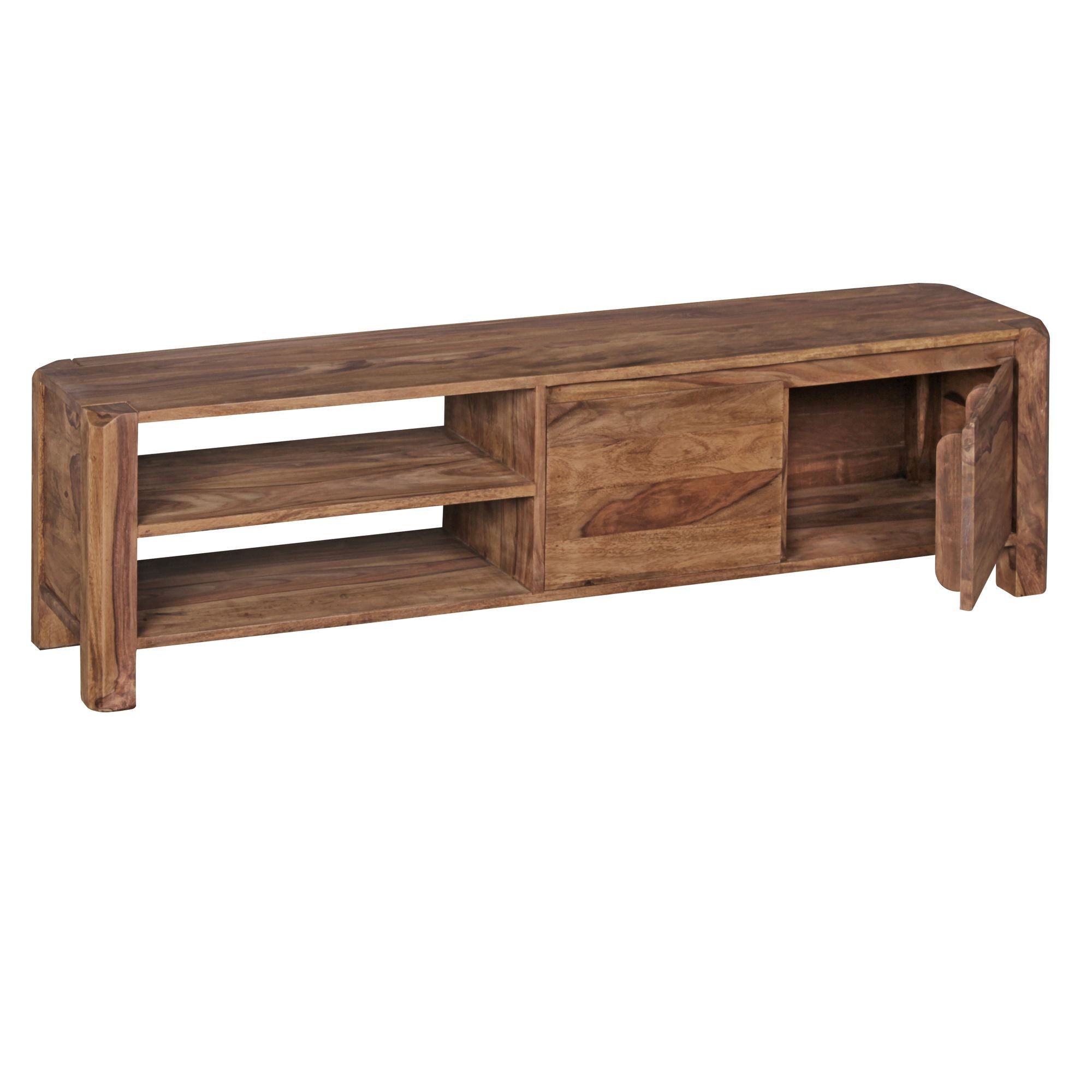 furnicato Lowboard TV-140x40x35 Massivholz, Walnuss Finish (1 St), TV-Unterschrank mit Schubladenstopp und viel Stauraum für Wohnzimmer